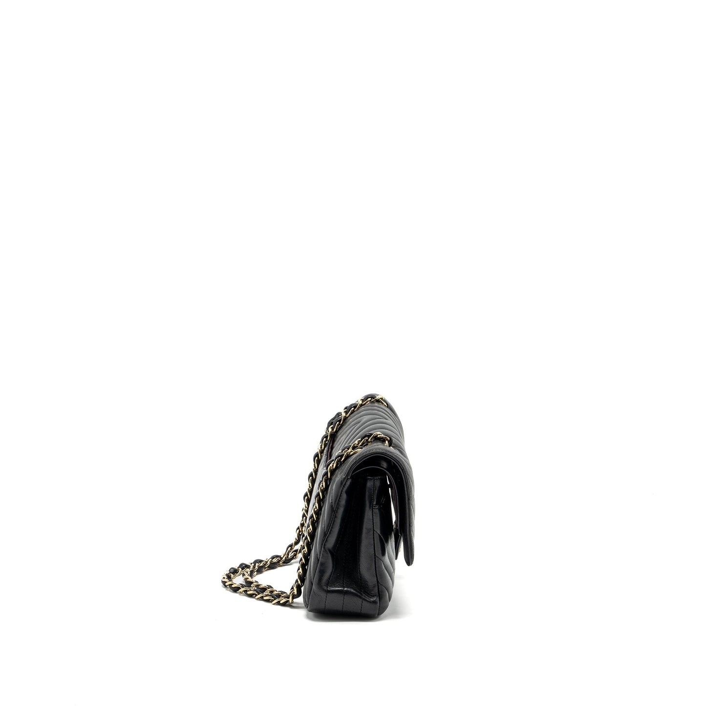 Chanel Classic Double Flap Chevron Lambskin LGHW Black Shoulder Bag