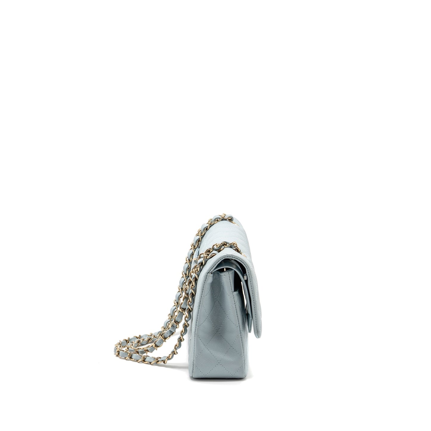 Chanel Classic double flap caviar light LGHW Blue Shoulder Bag Microchip 1