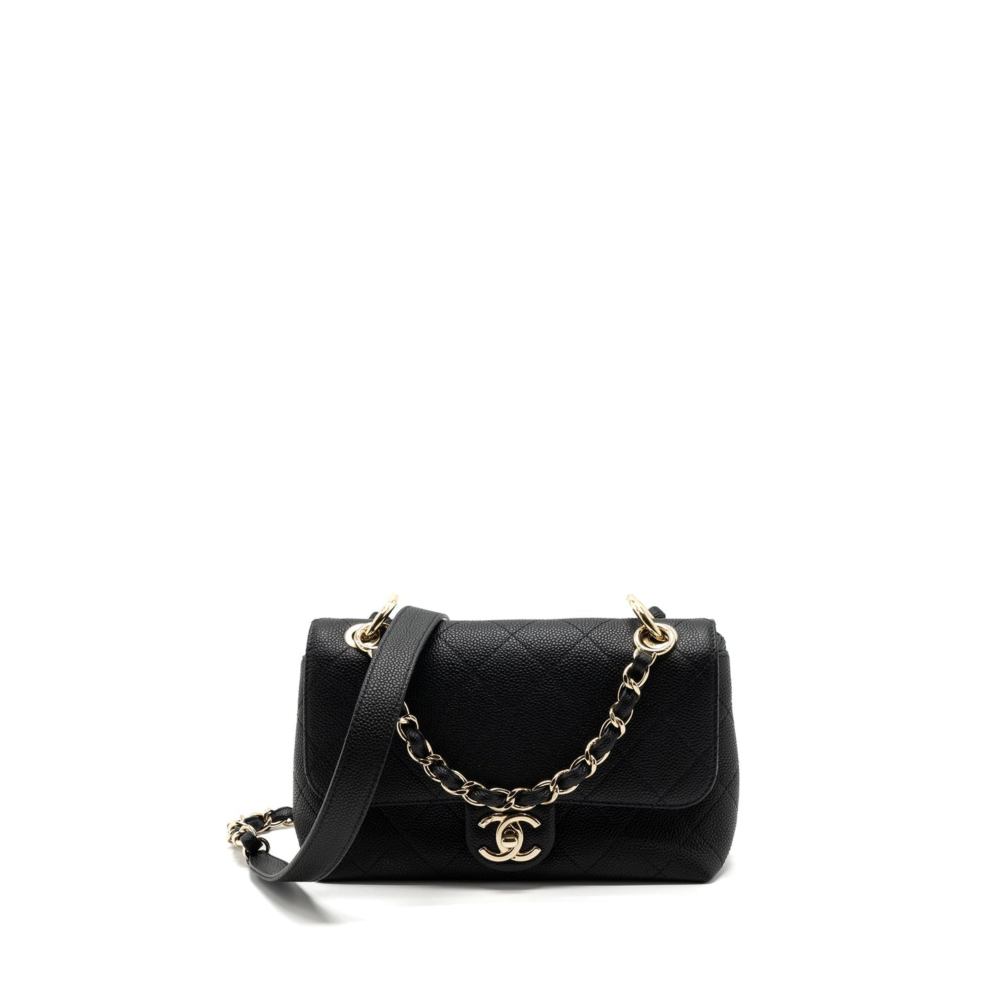 Chanel FLAP CHAINS HANDLE Quilted CALFSKIN GHW Black Shoulder Bag