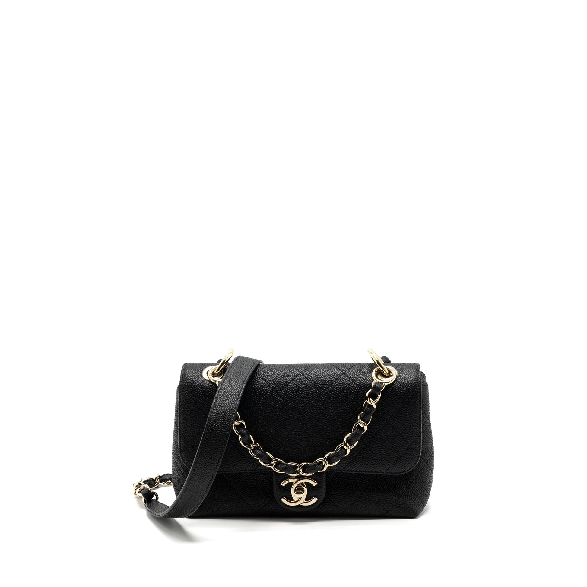Chanel FLAP CHAINS HANDLE Quilted CALFSKIN GHW Black Shoulder Bag