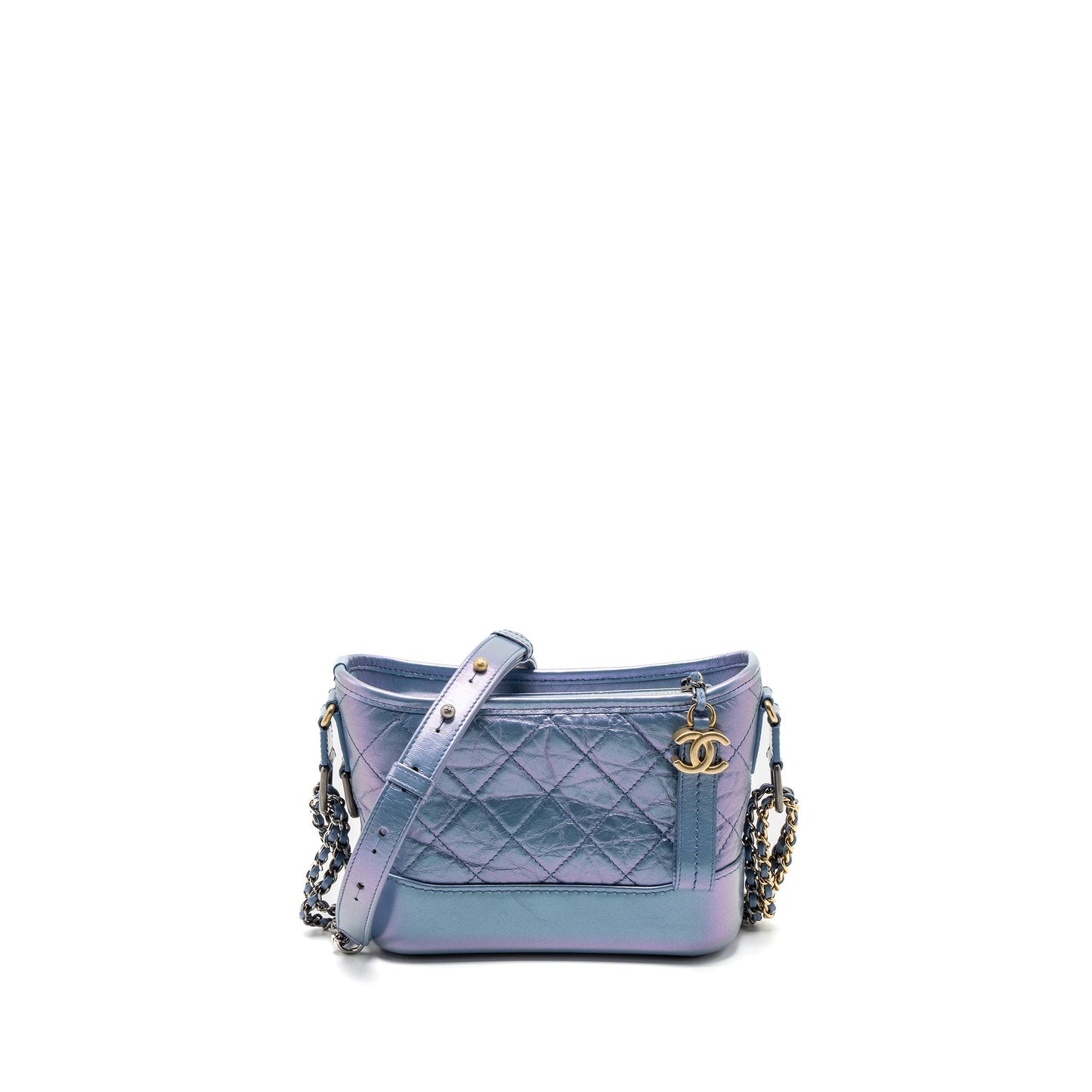 Chanel Gabrielle Hobo Aged Calfskin Iridescent Hardware Multicolour Blue Small Shoulder Bag