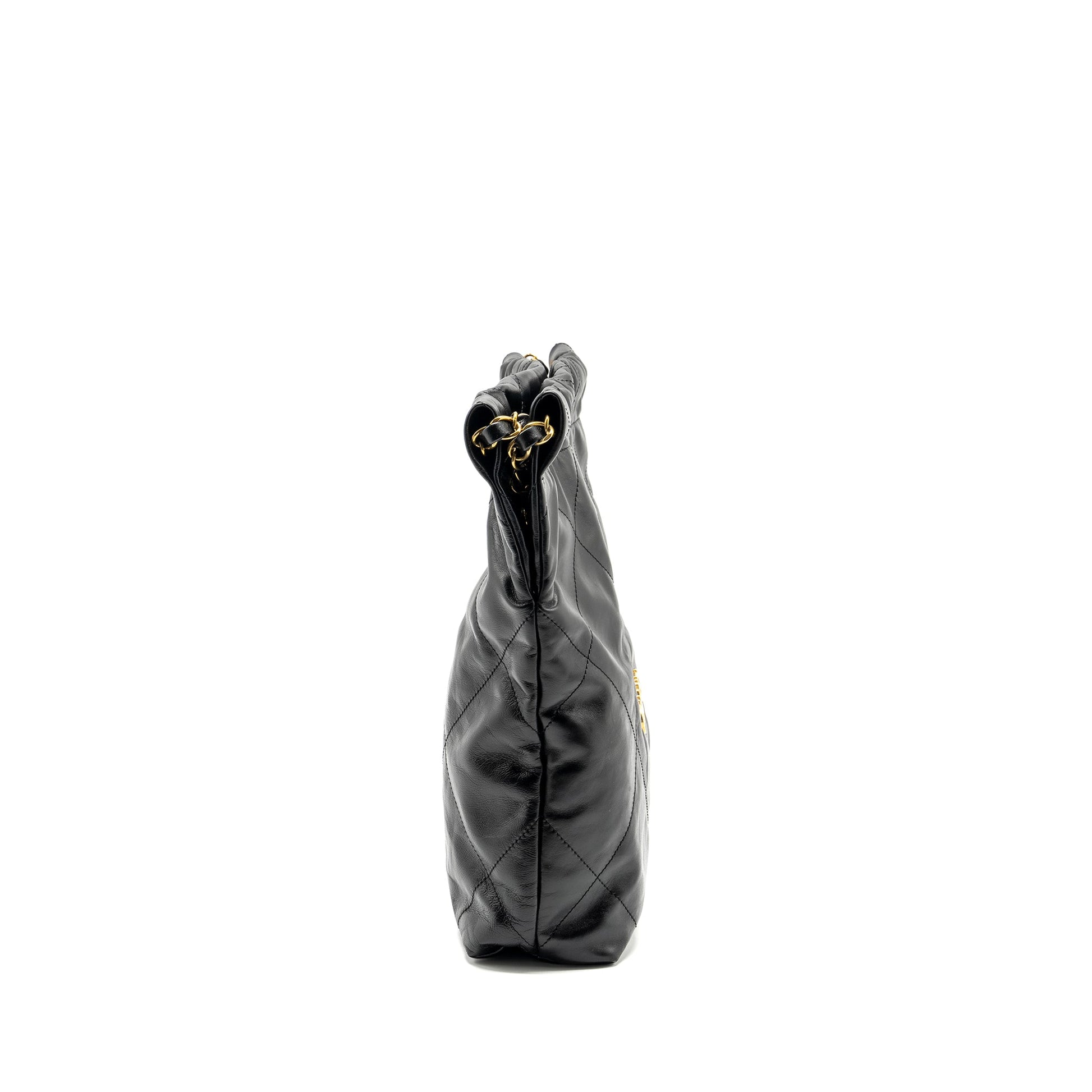 Chanel 22 Shiny Calfskin GHW Microchip Black Small Handbag Black Ghwmicrochip