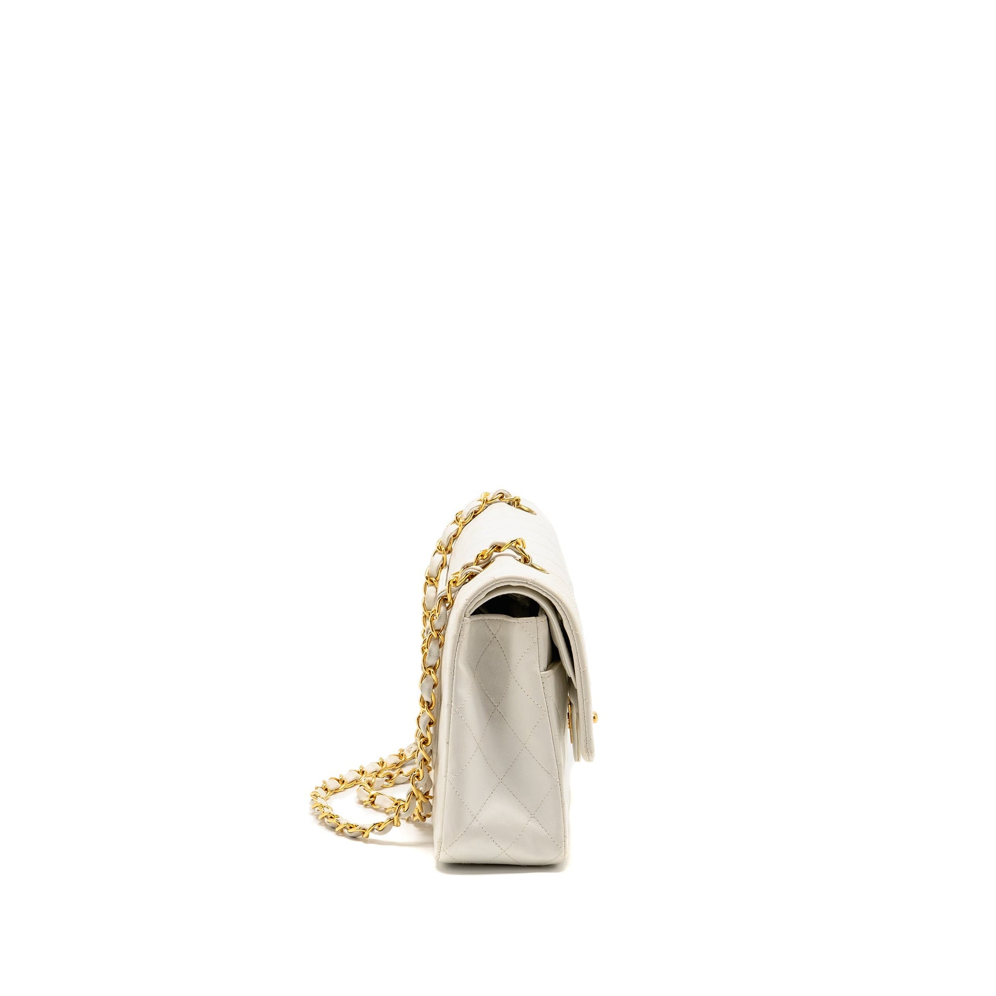 Chanel Classic Double Flap Lambskin GHW White Shoulder Bag Lambskin Ghw