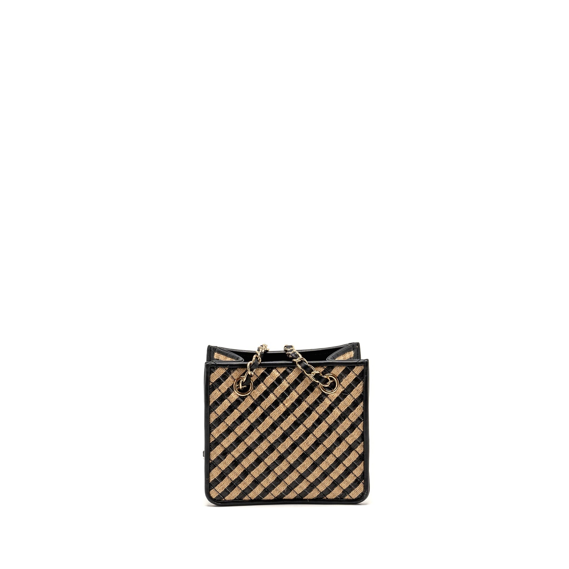 Chanel Urban Jungle Bucket Raffia LGHW Black Beige Leather Bucket Bag