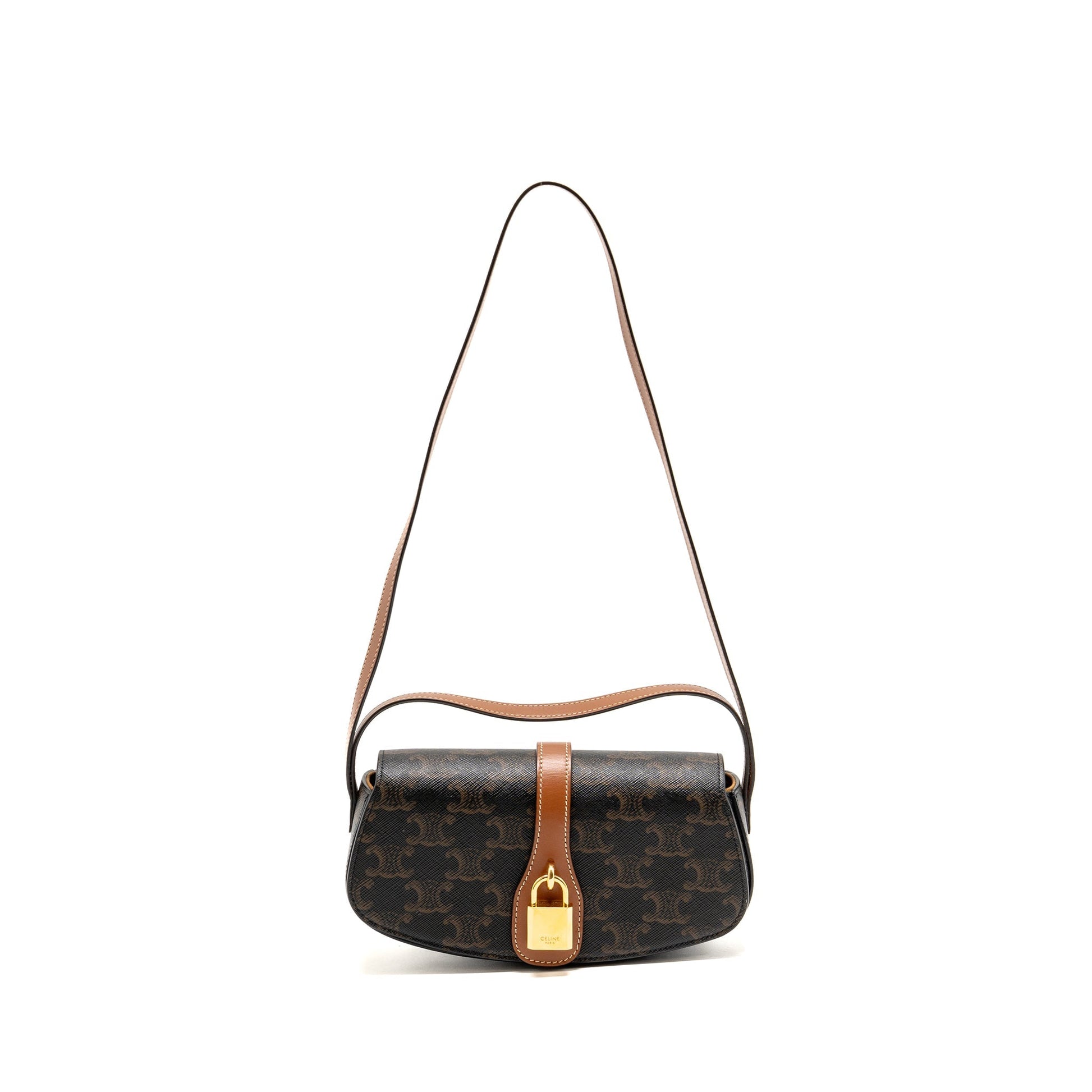 Celine Clutch On Strap Tabou Triomphe Calfskin Handbag Canvas Tan Clutch Bag