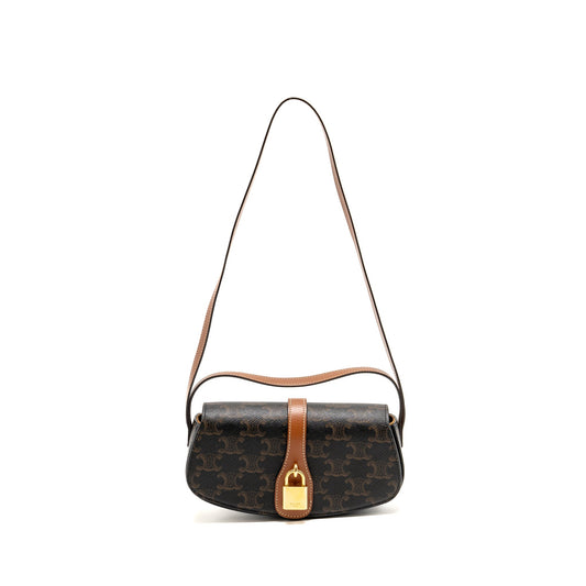 Celine Clutch On Strap Tabou Triomphe Calfskin Handbag Canvas Tan Clutch Bag