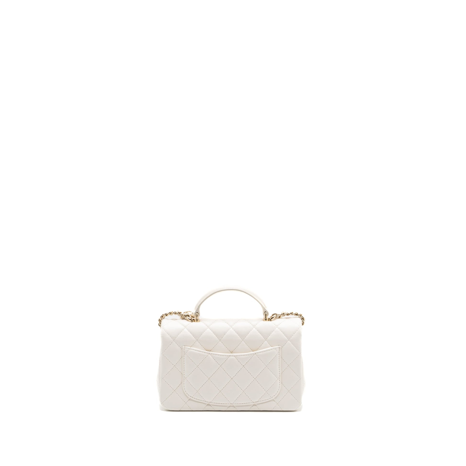 Chanel top handle rectangular flap lambskin LGHW White Shoulder Bag