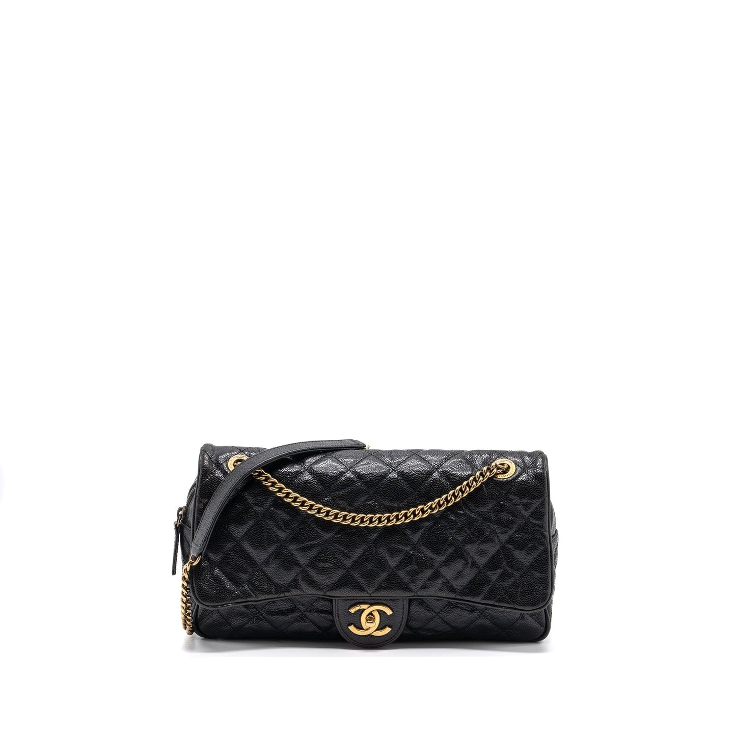 Chanel Flap Grained Calfskin Brushed GHW Black Shoulder Bag