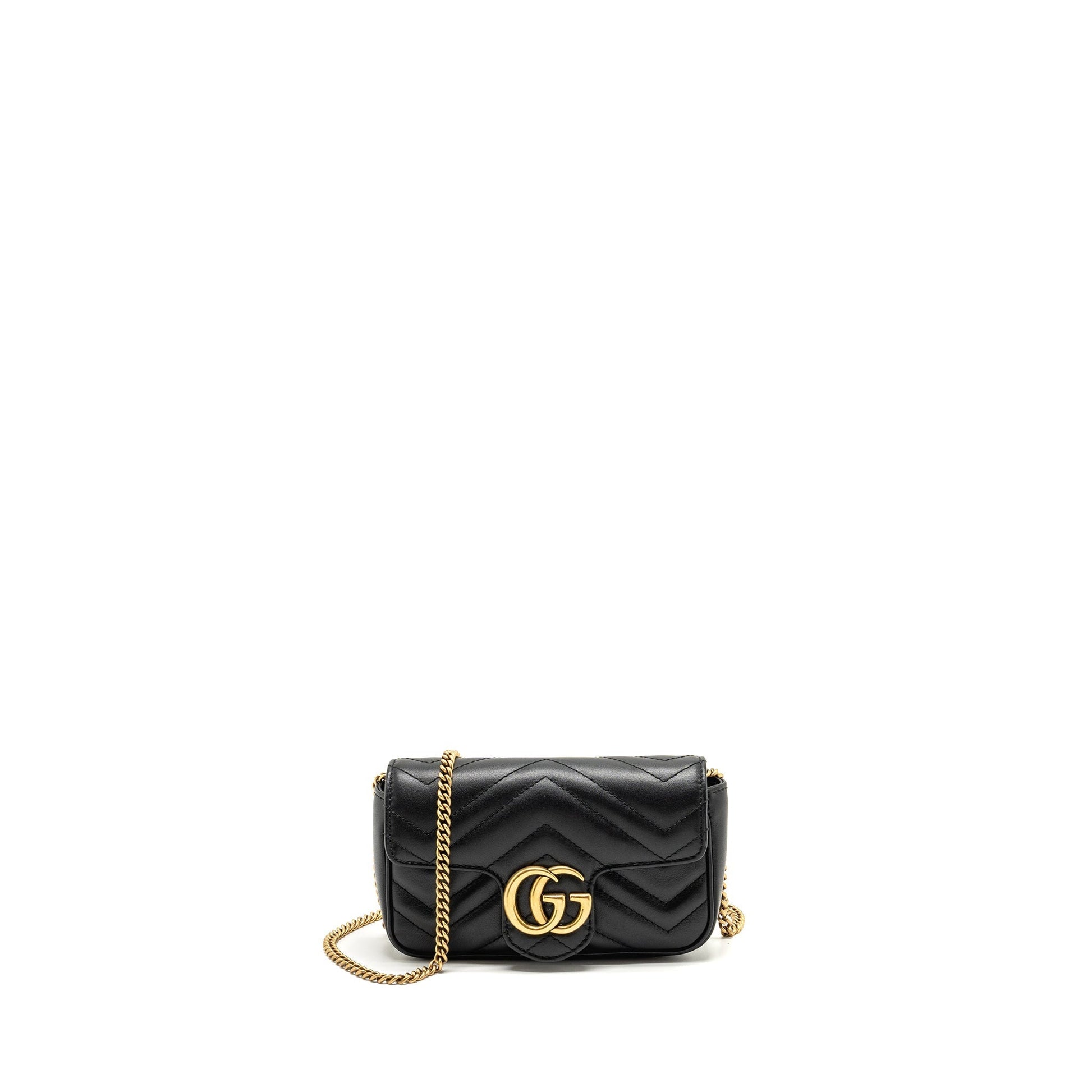 Gucci Super Marmont Calfskin Handbag Black Mini Travel Bag Ghw 1