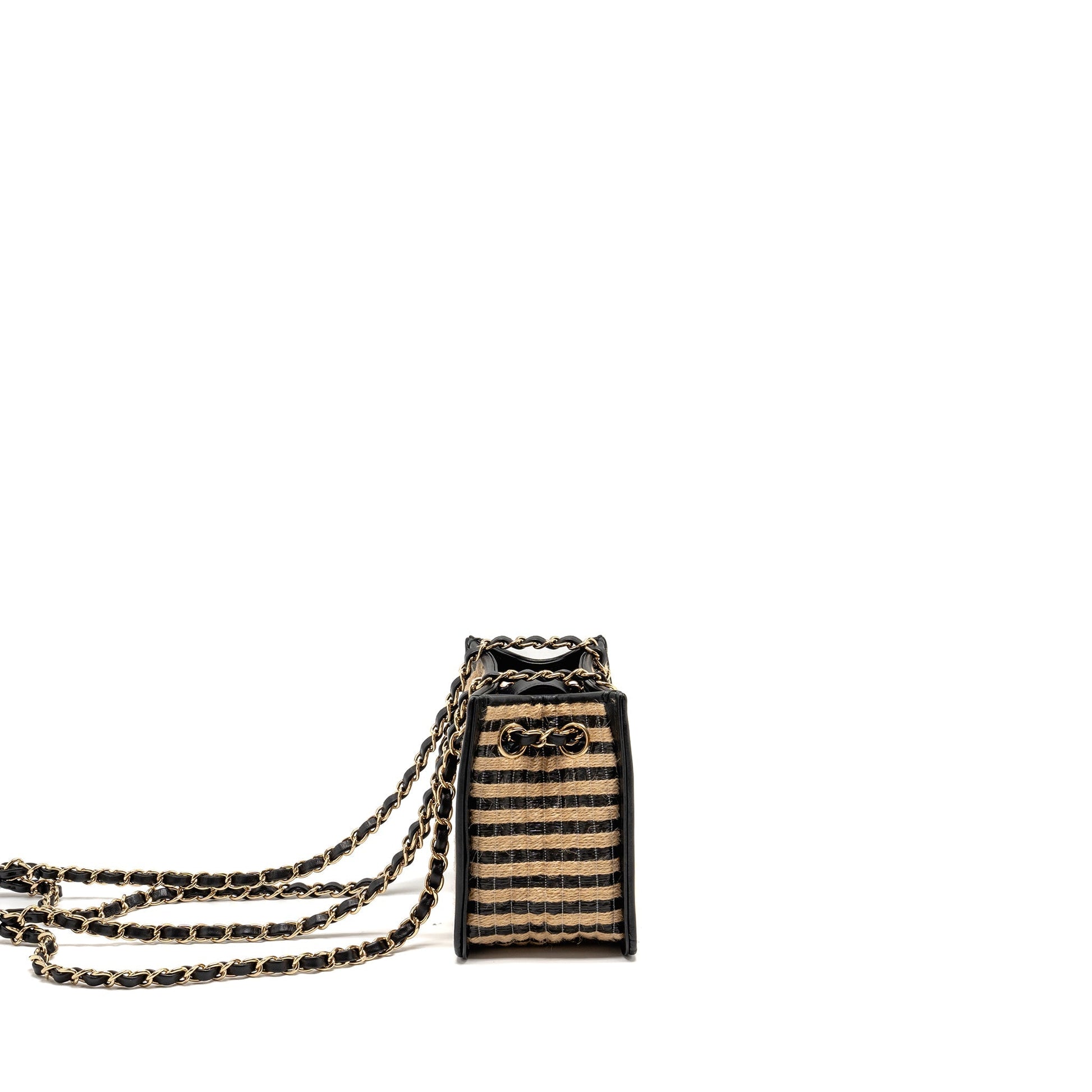 Chanel Urban Jungle Bucket Raffia LGHW Black Beige Leather Bucket Bag
