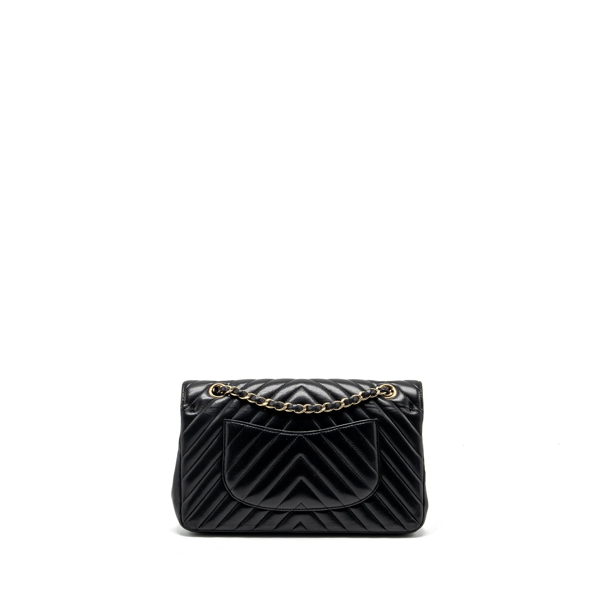 Chanel Classic Double Flap Chevron Lambskin LGHW Black Shoulder Bag