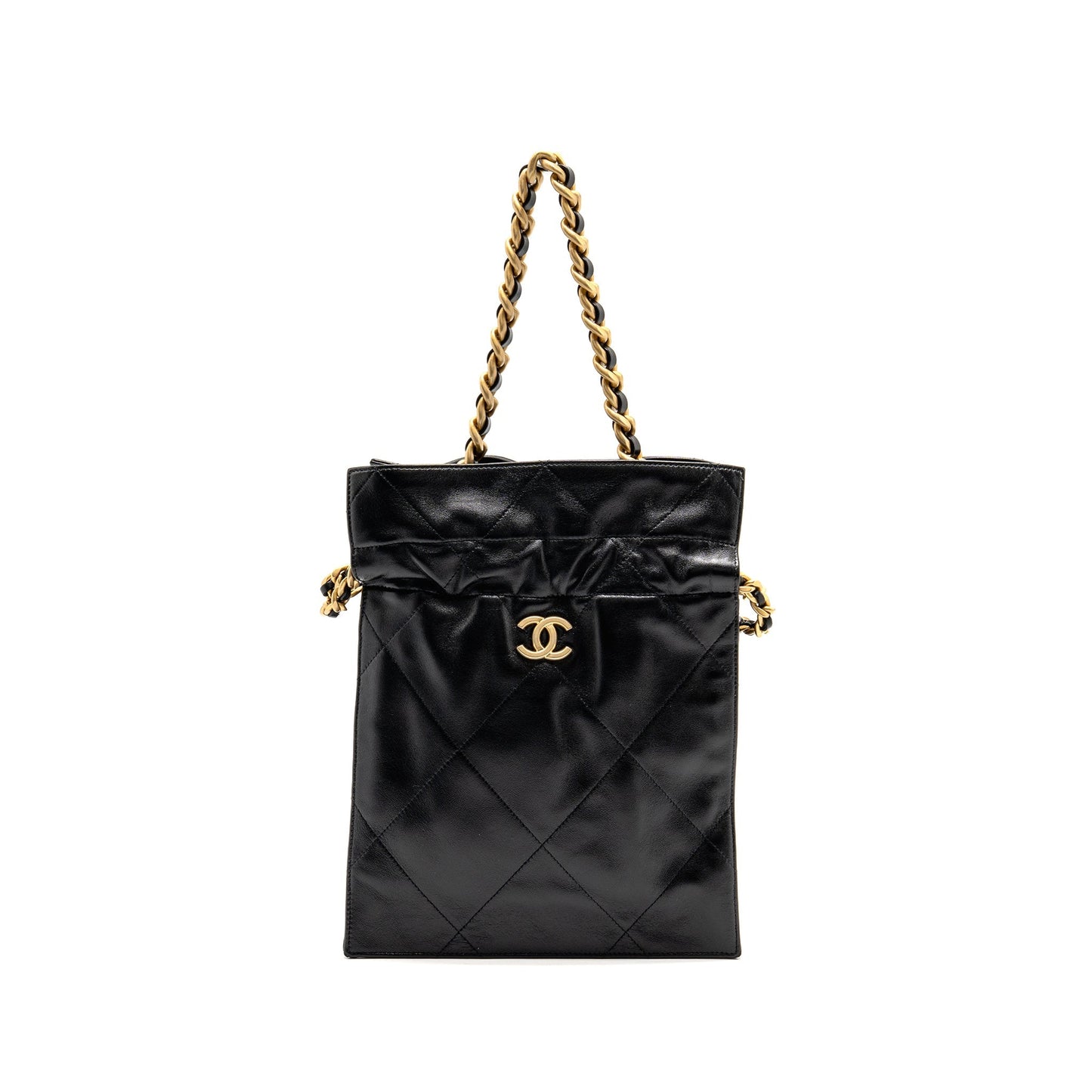 Chanel Drawstring Shiny Lambskin GHW Black Small Jewelry