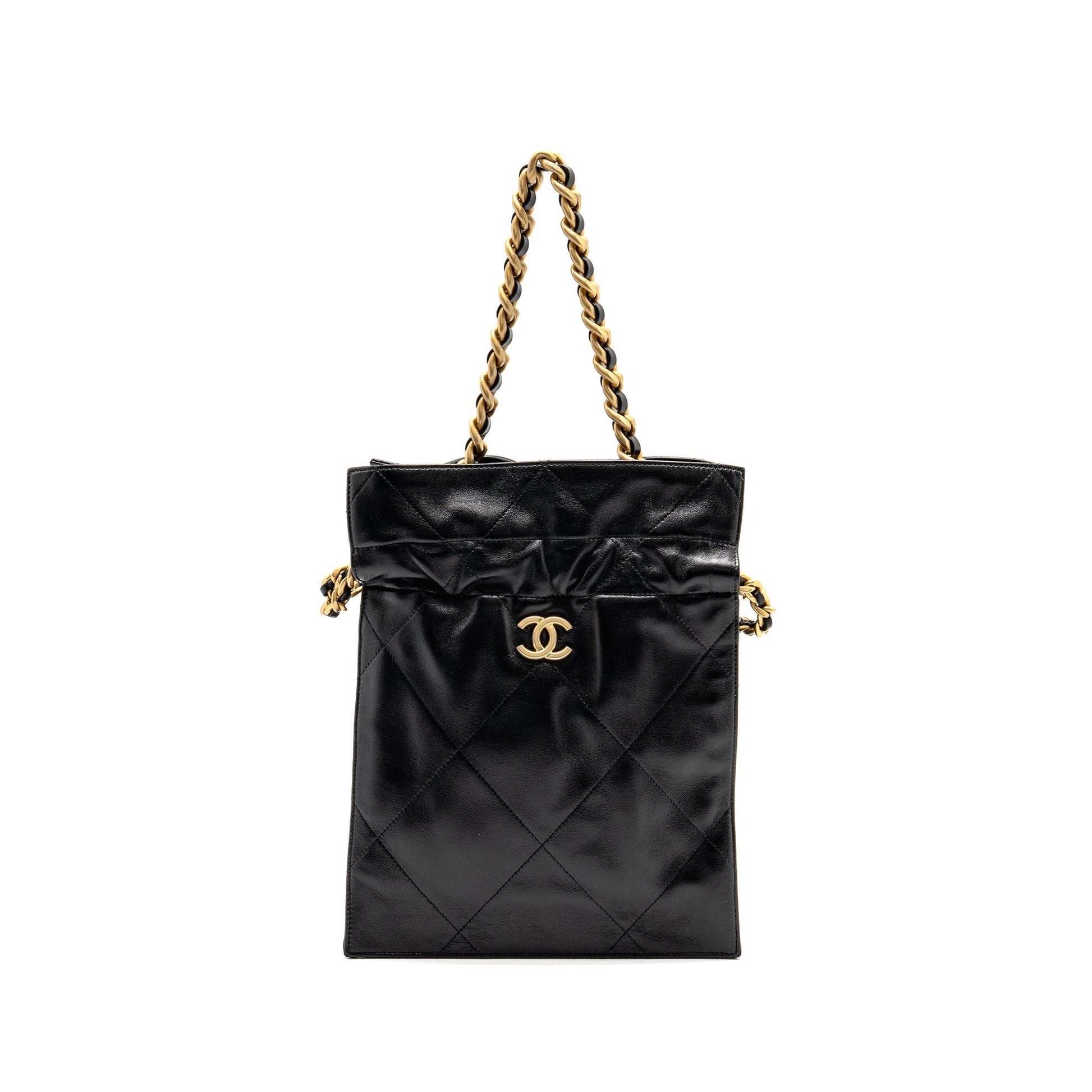 Chanel Drawstring Shiny Lambskin GHW Black Small Jewelry