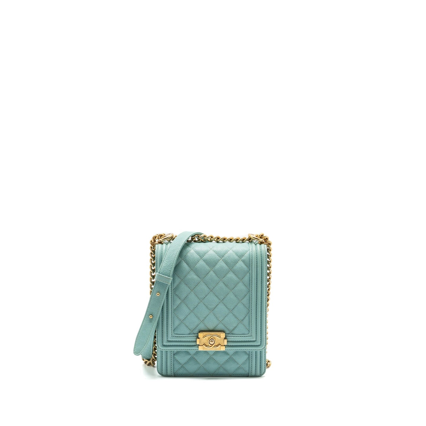 Chanel North South Boy Caviar Light GHW Blue Handbag