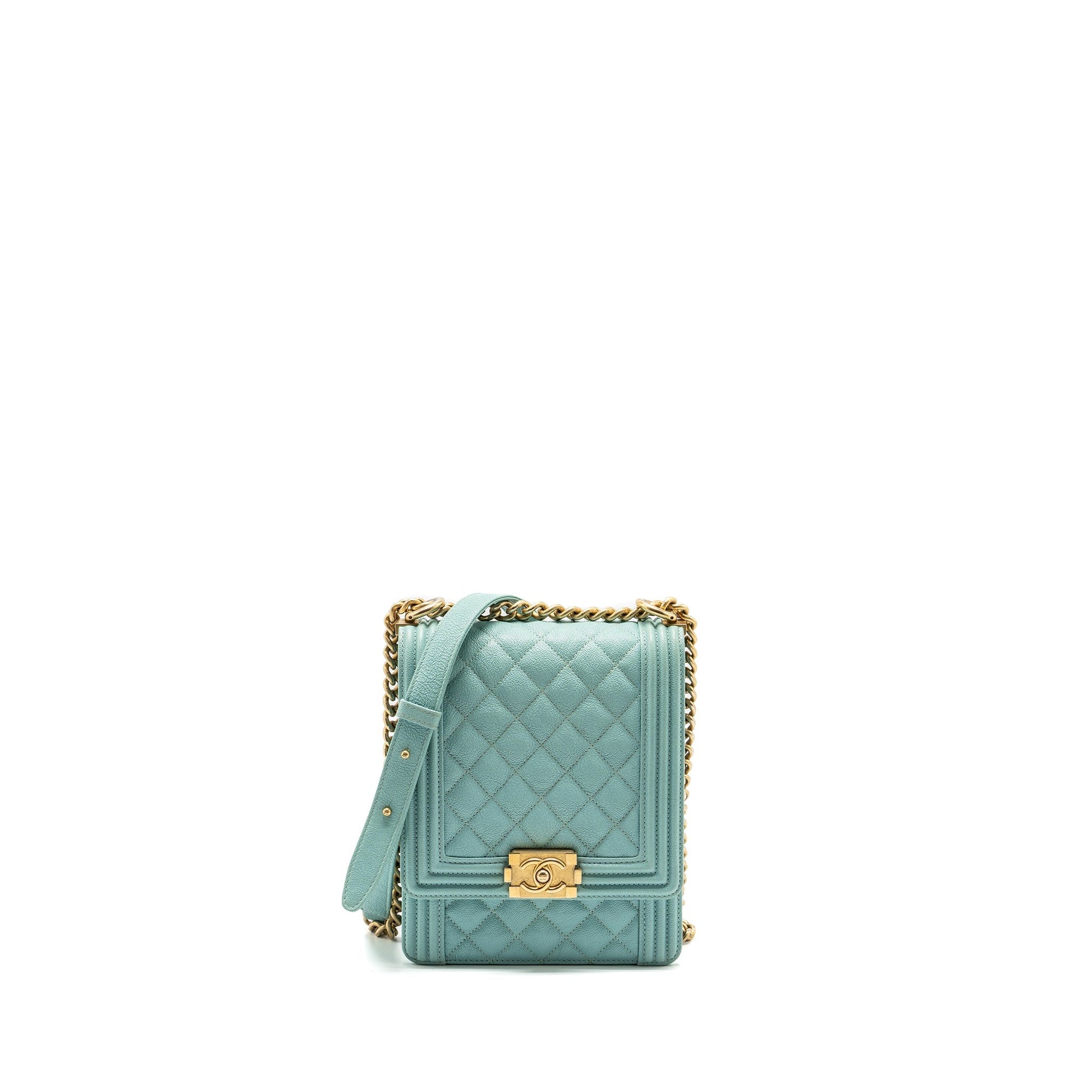 Chanel North South Boy Caviar Light GHW Blue Handbag