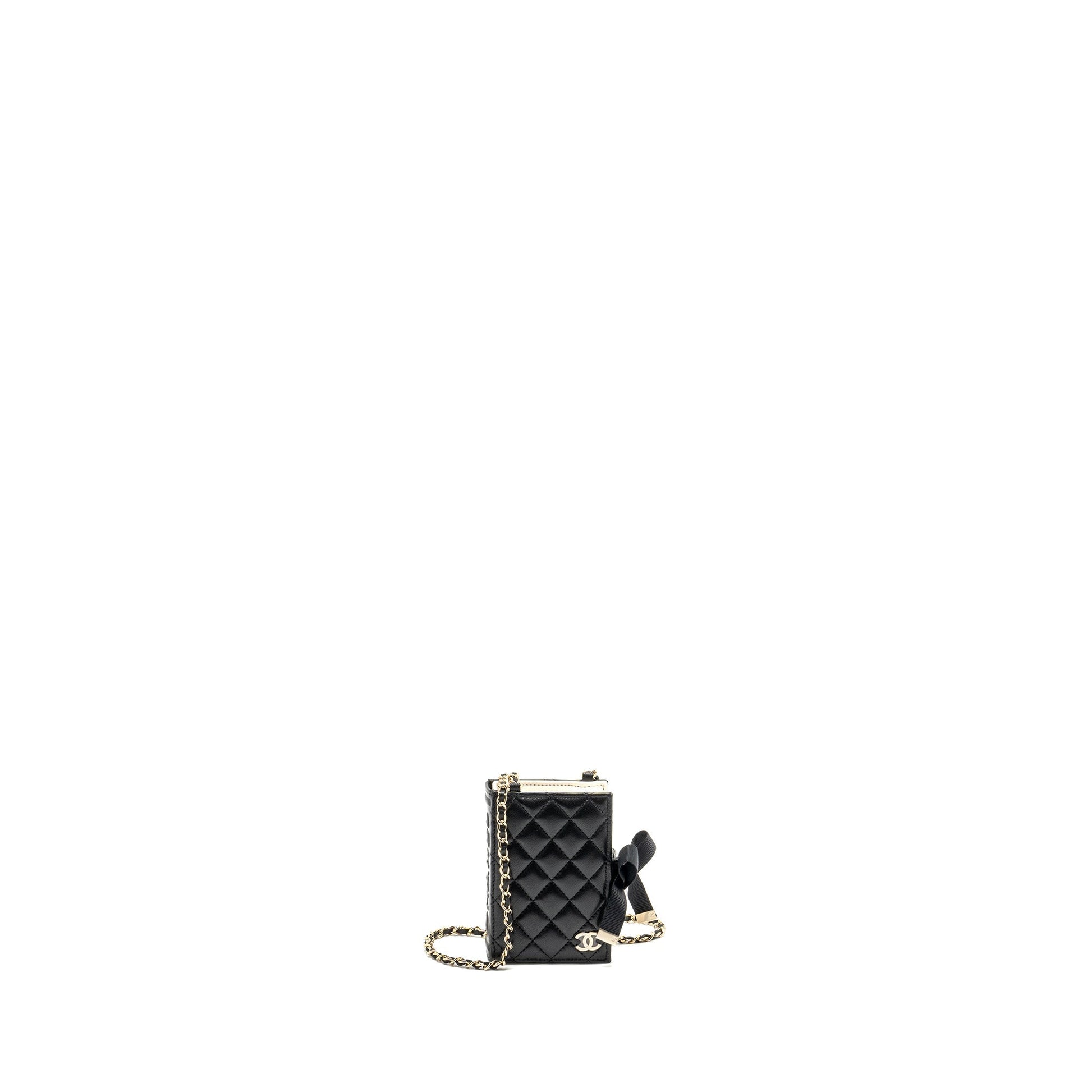 Chanel Book Card Holder Lambskin LGHW microchip Black Wallet Case