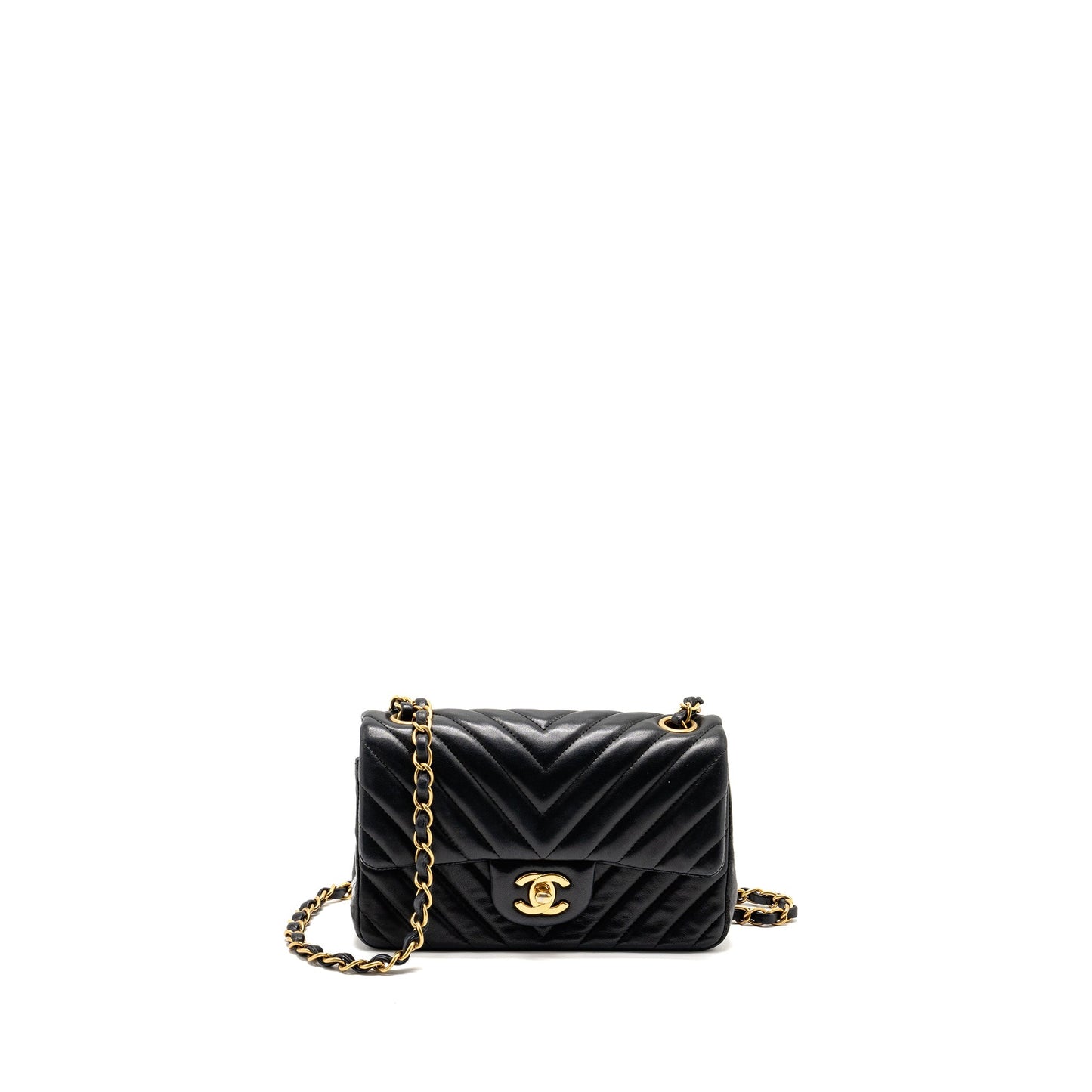 Chanel Rectangular Flap Chevron Lambskin GHW Black Shoulder Bag