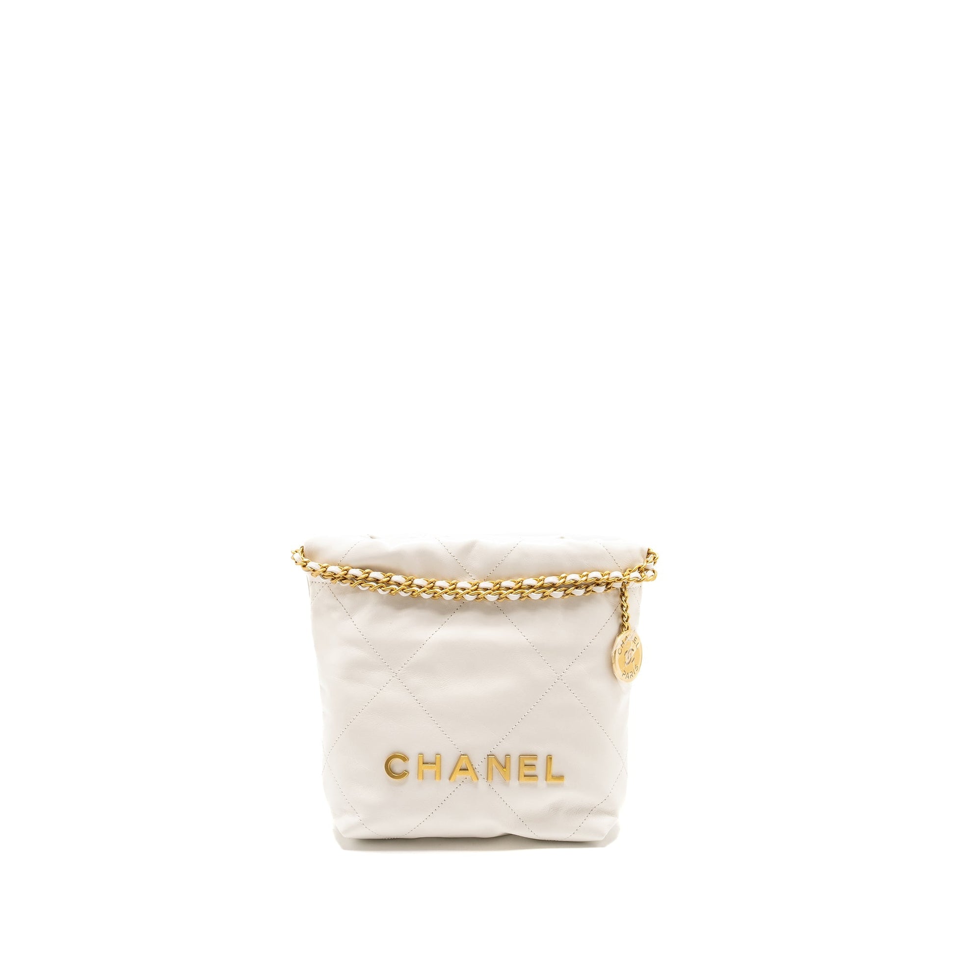 Chanel 22 Shiny Calfskin GHW Microchip White Mini Bag Bag White