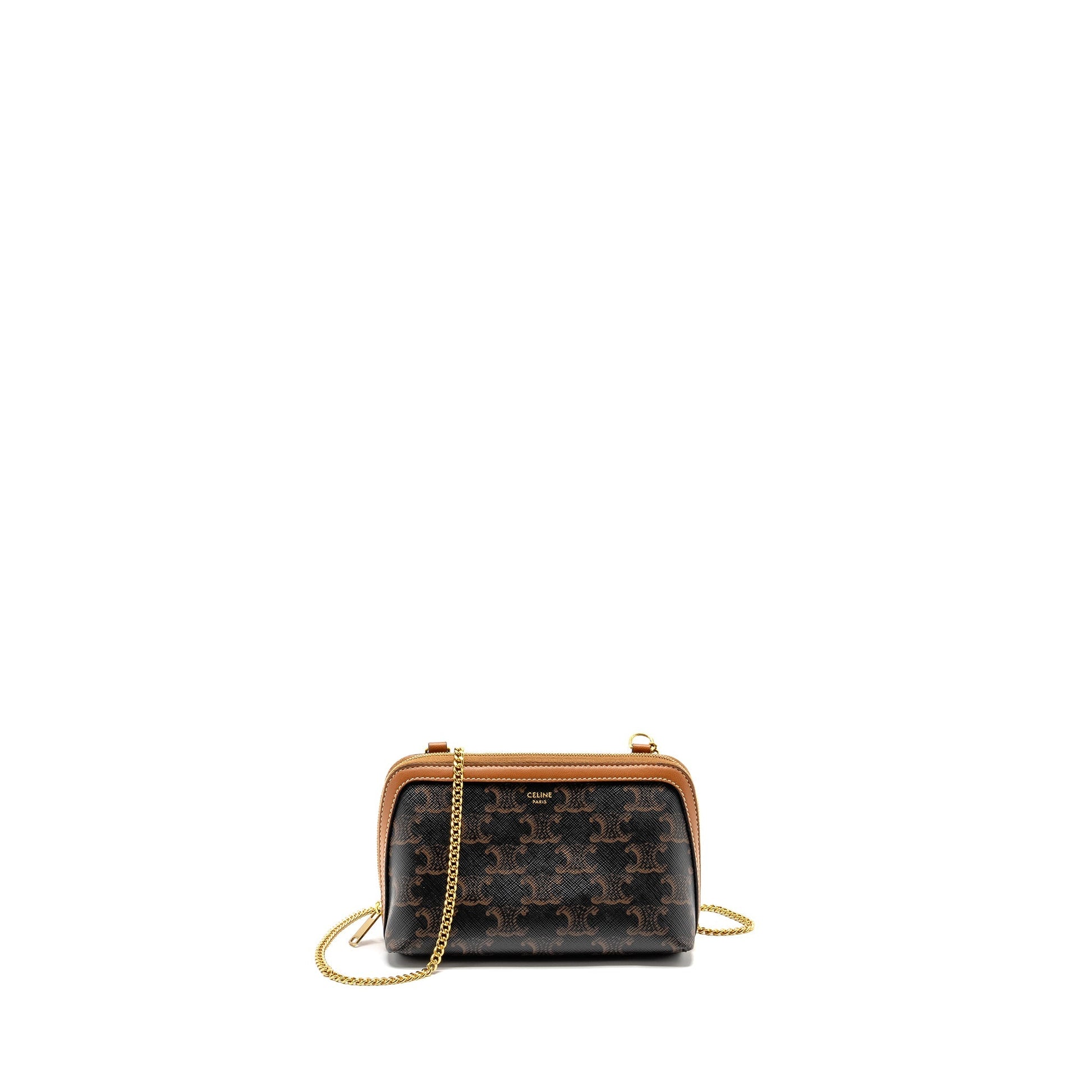 Celine Clutch With In Triomphe Lambskin Handbag Canvas Tan Clutch Bag