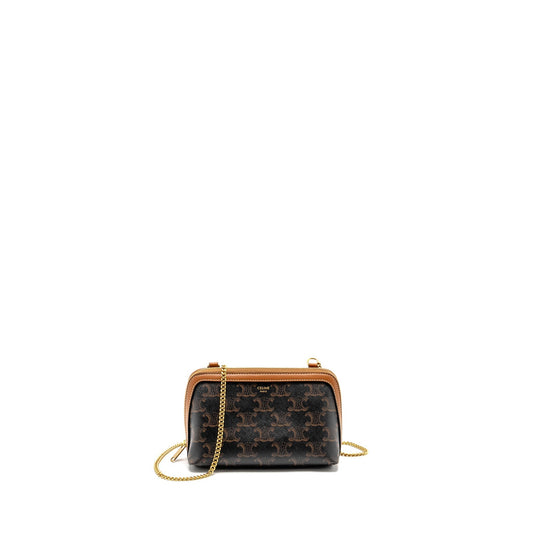 Celine Clutch With In Triomphe Lambskin Handbag Canvas Tan Clutch Bag