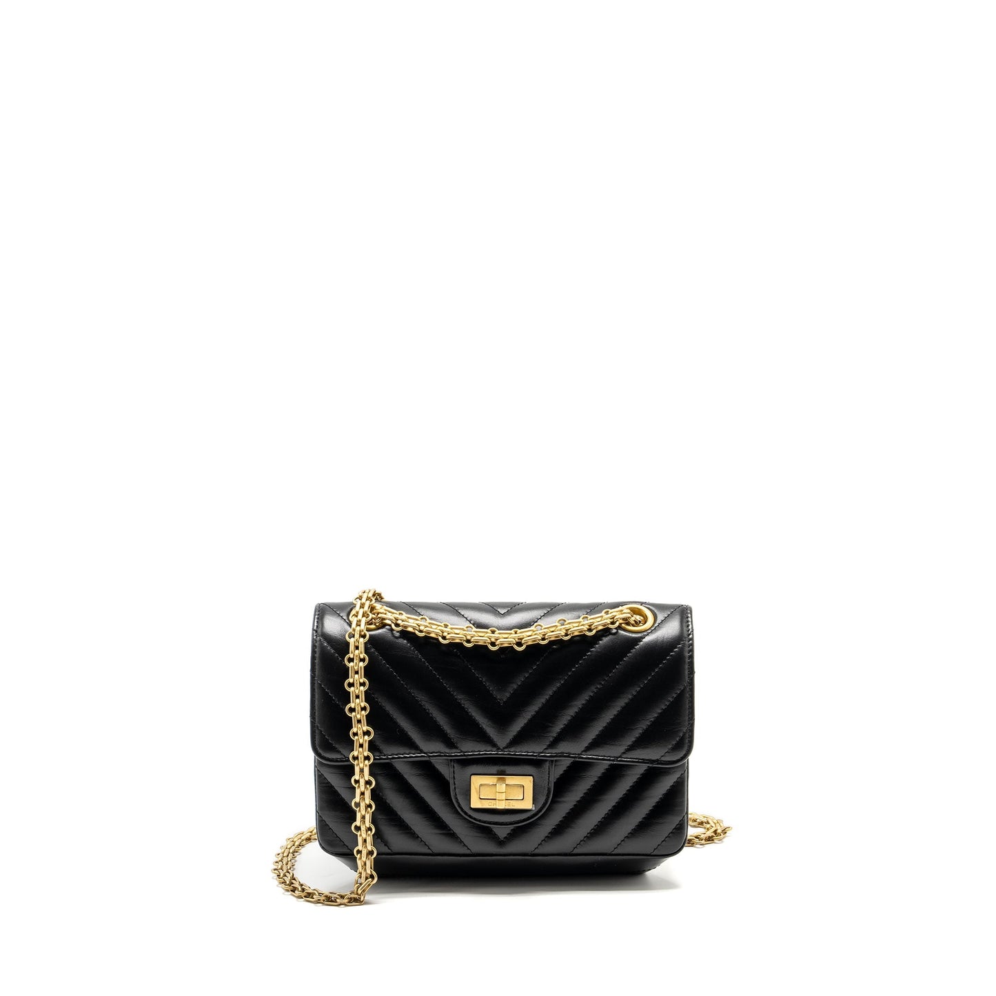 Chanel 2.55 Reissue Chevron Calfskin GHW Microchip Black Mini Bag