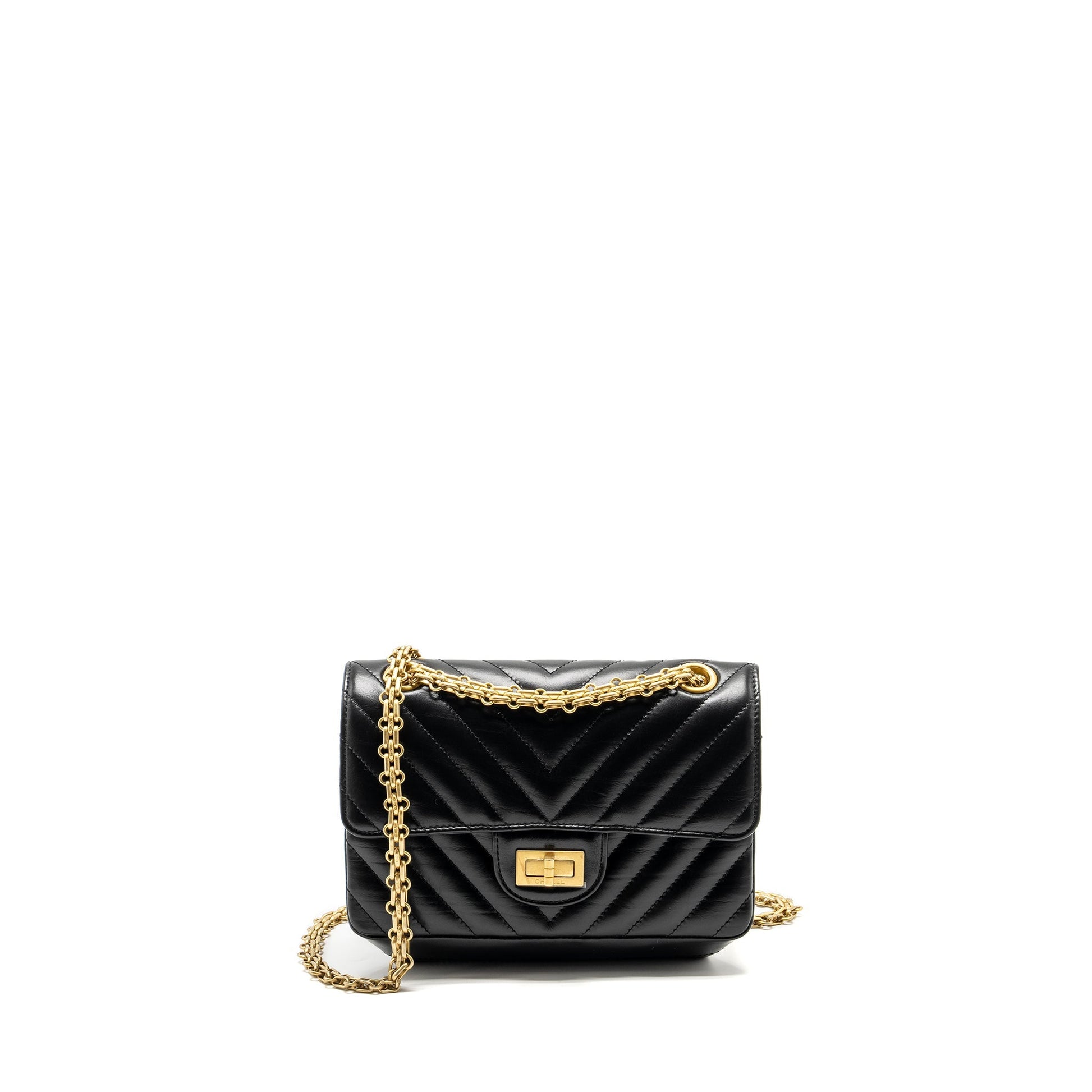 Chanel 2.55 Reissue Chevron Calfskin GHW Microchip Black Mini Bag