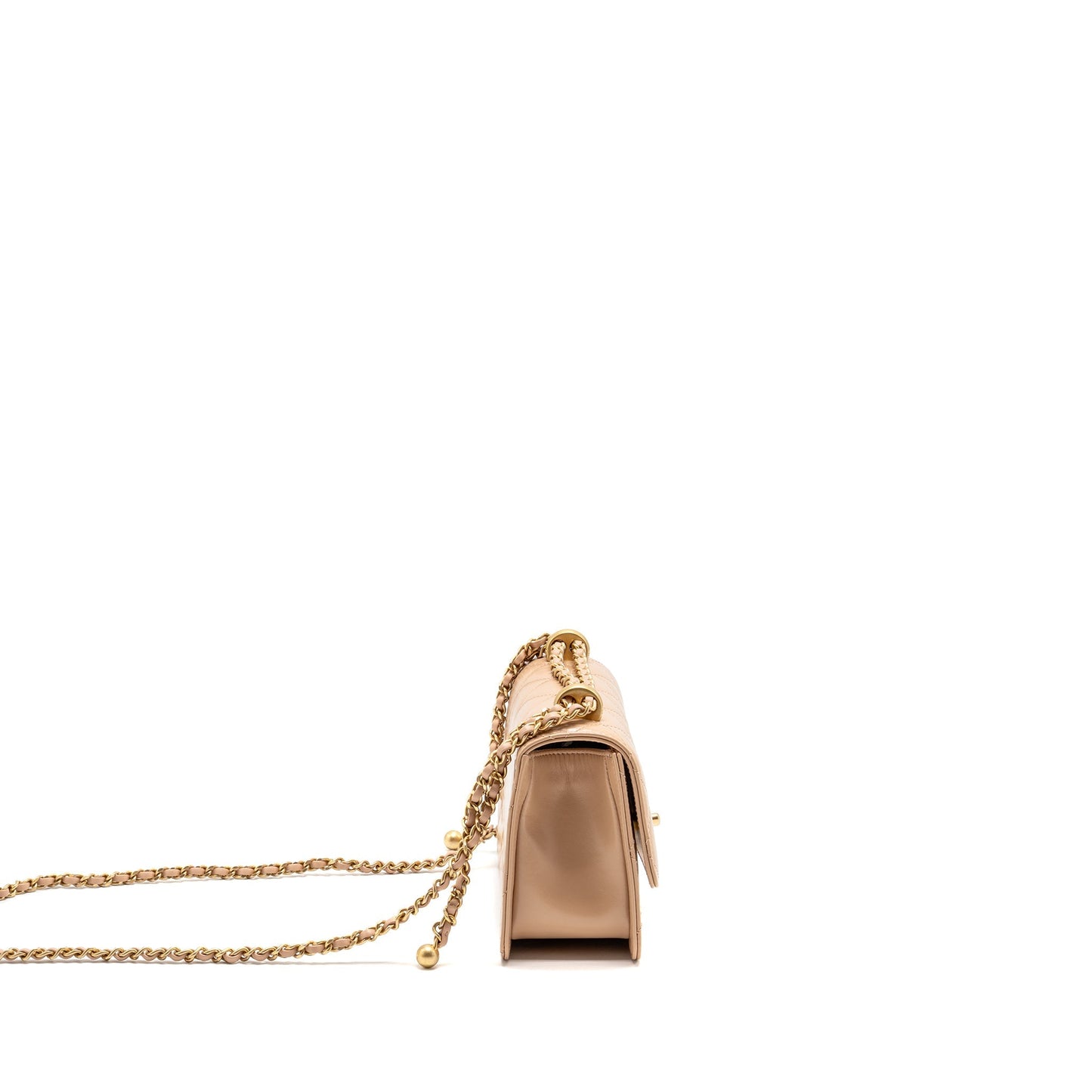 Chanel Crush Flap Calfskin GHW Microchip Gold Beige Shoulder Bag