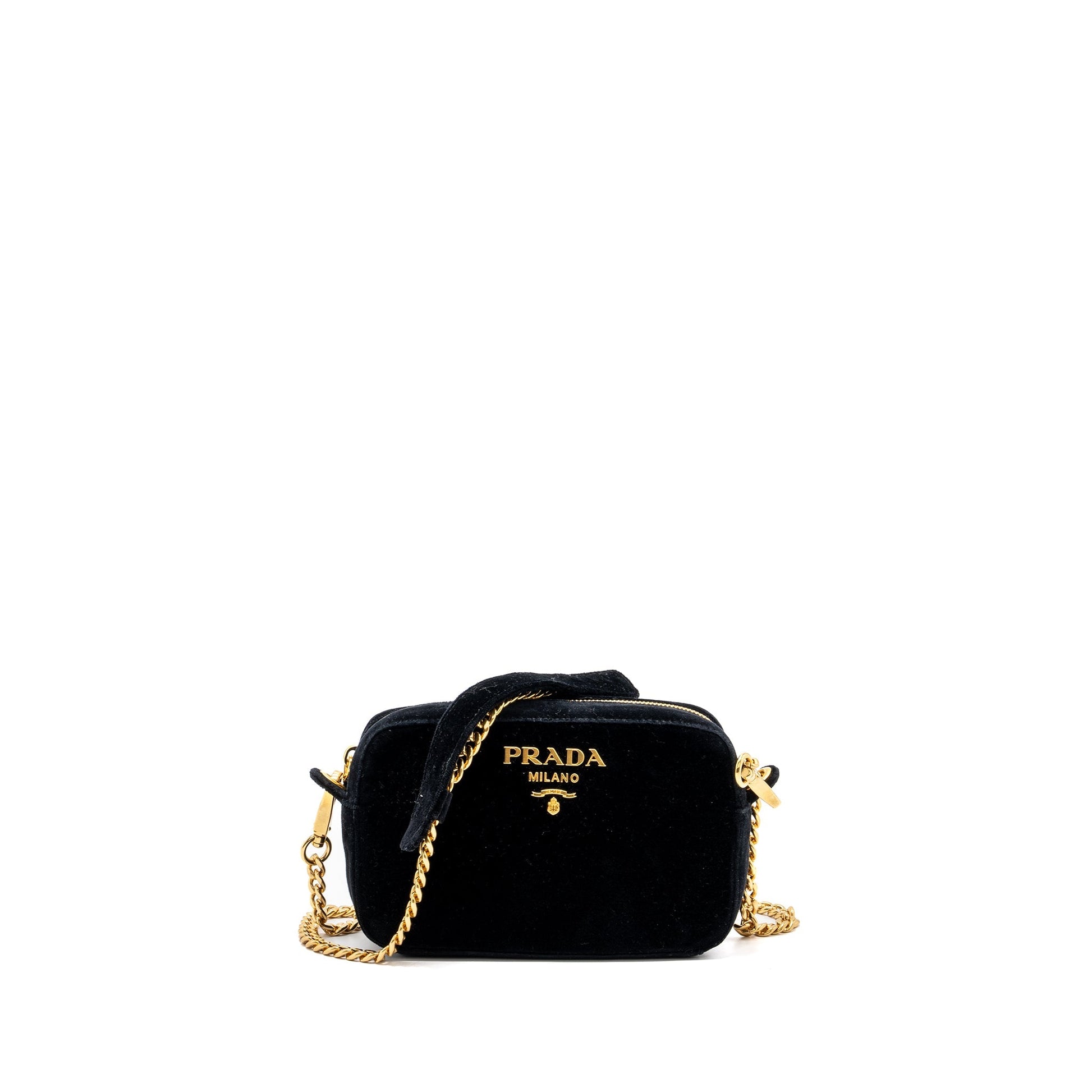 Prada Camera Purse Velvet Handbag Black Travel Bag