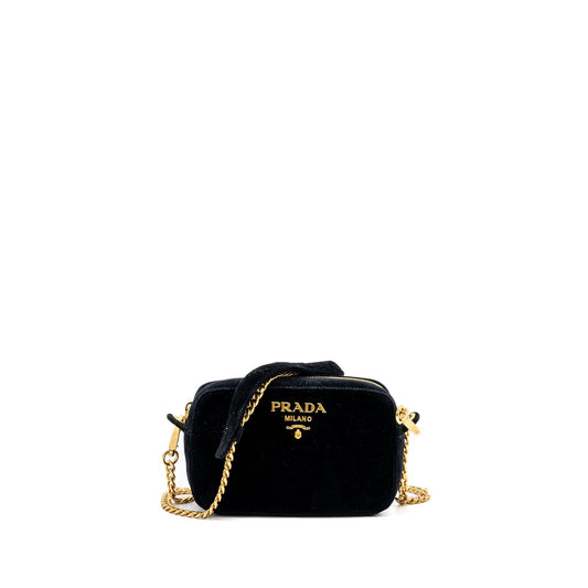 Prada Camera Purse Velvet Handbag Black Travel Bag