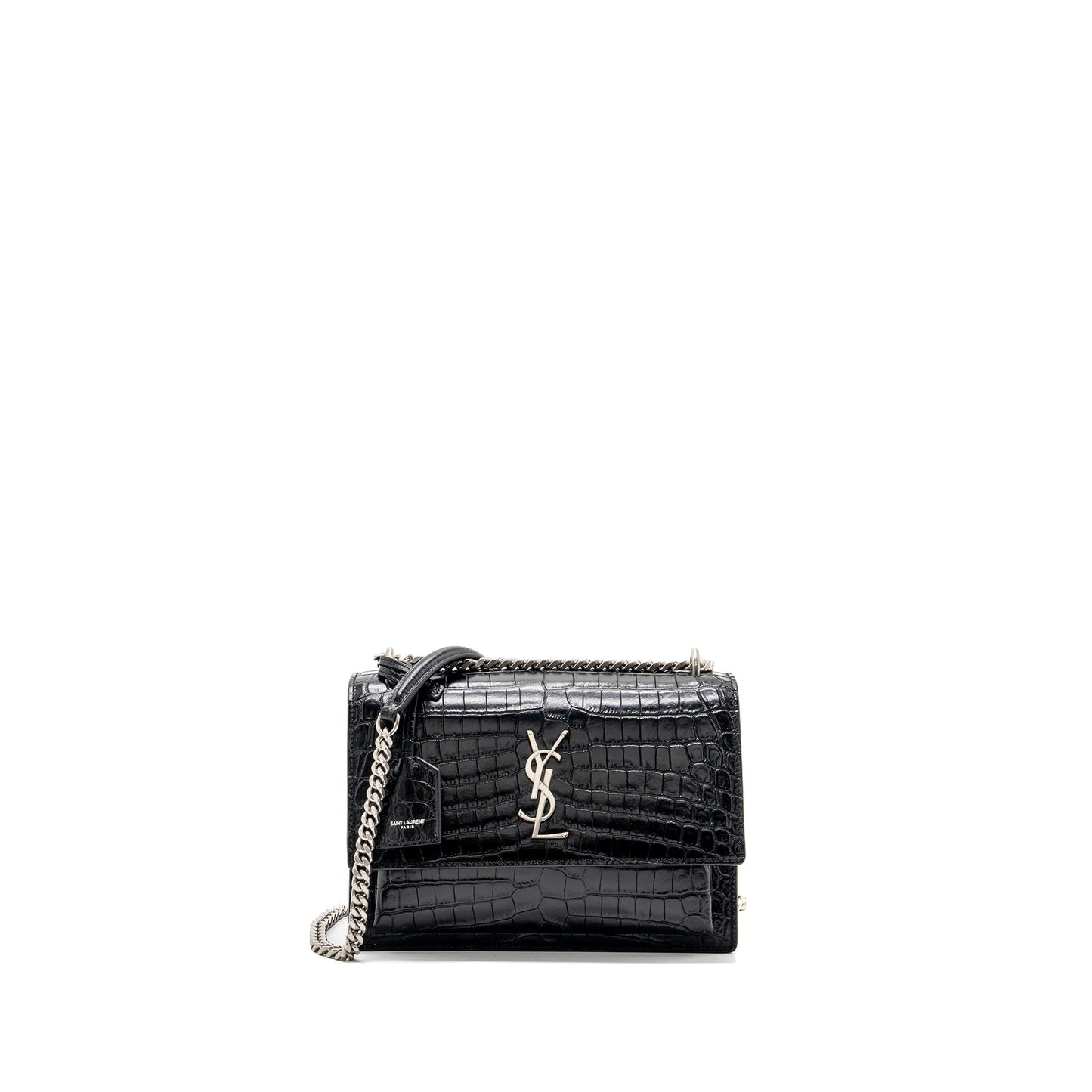 YSL Saint Laurent Saint Laurent Sunset Purse Crocodile Embossed Travel Black Travel Bag