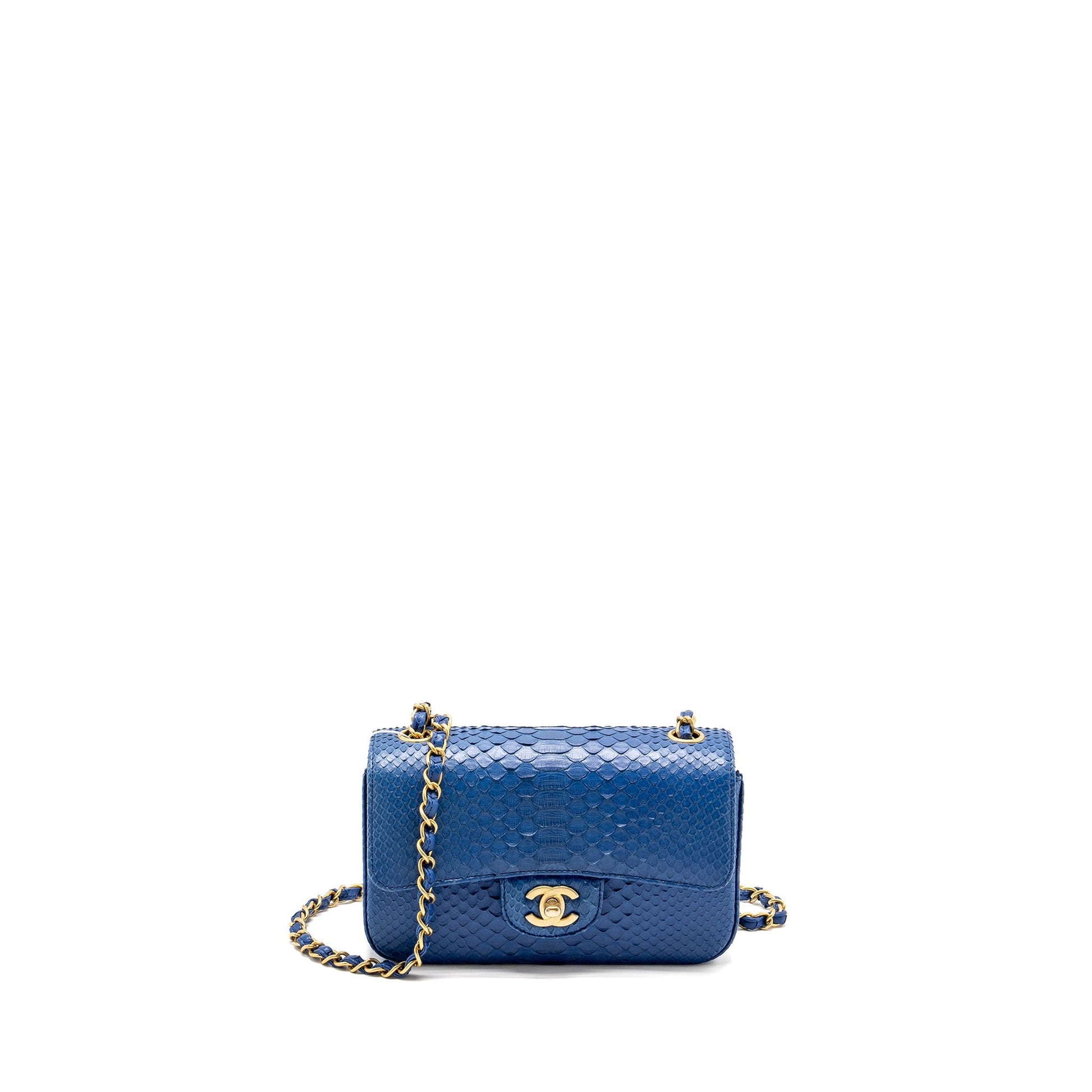 Chanel Rectangular Flap Python GHW Blue Shoulder Bag