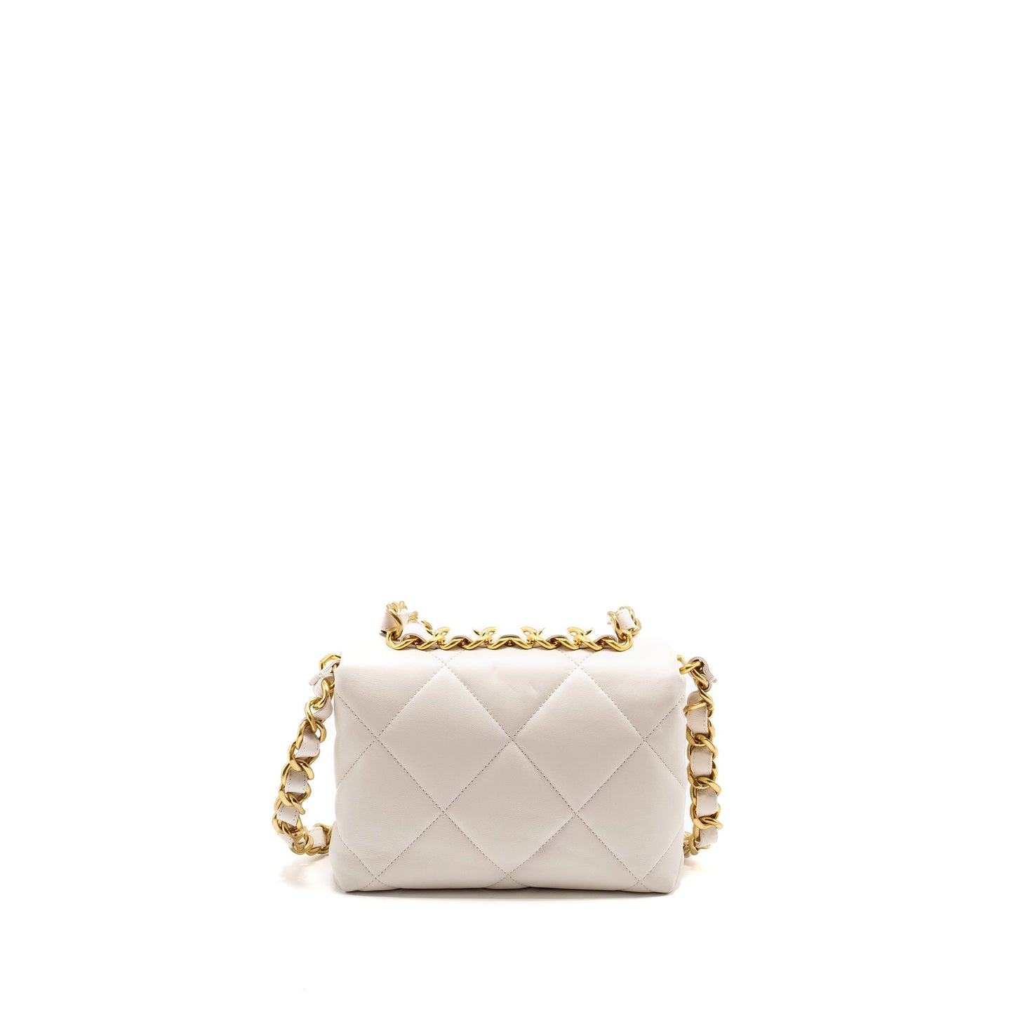 Chanel 22B Cushion Flap Lambskin GHW Microchip White Shoulder Bag