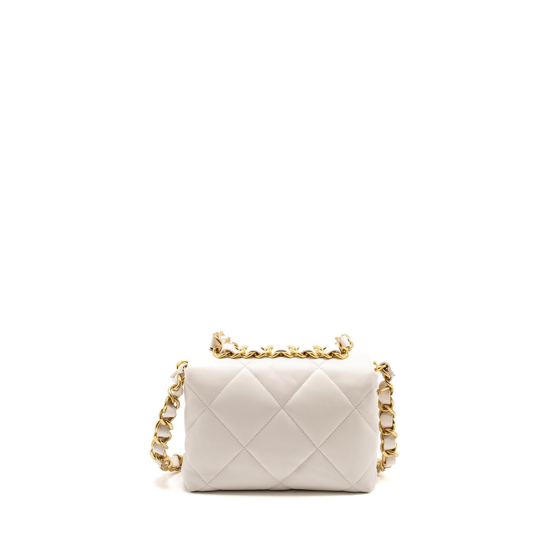 Chanel 22B Cushion Flap Lambskin GHW Microchip White Shoulder Bag