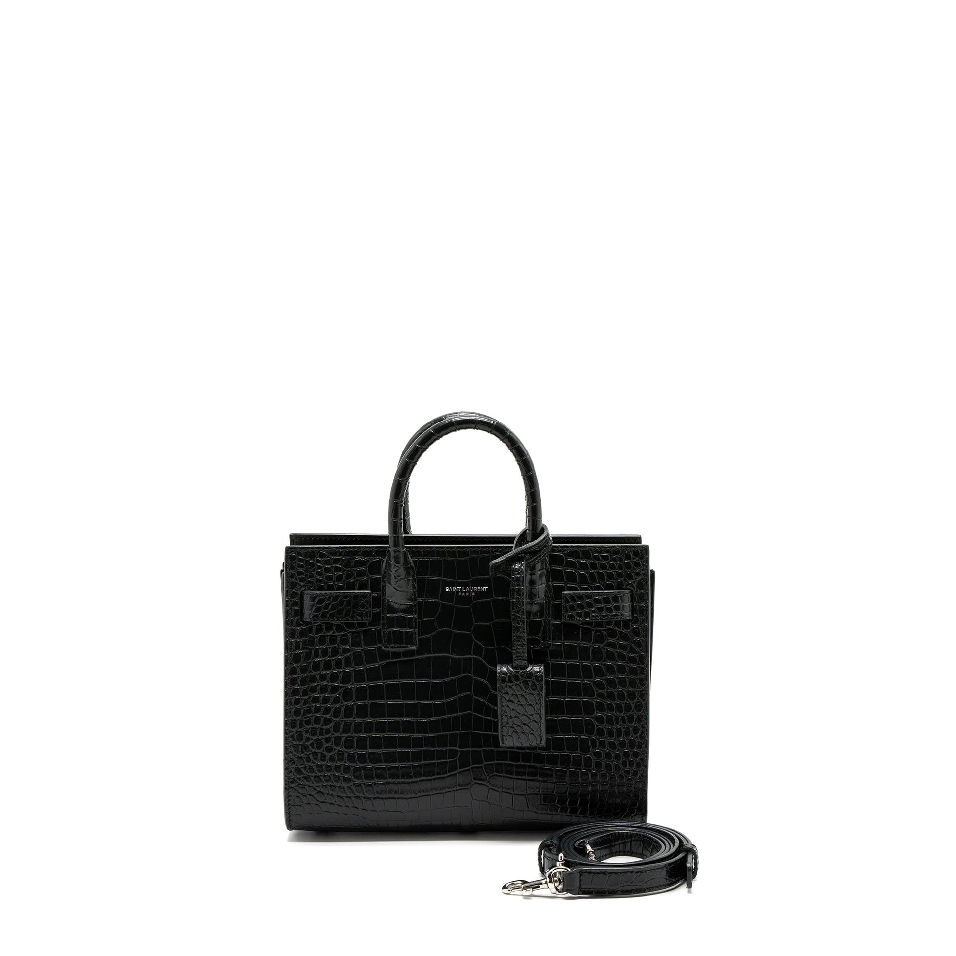 YSL Saint Laurent Saint Laurent Sac De Jour Nano Crocodile Green Travel Bag