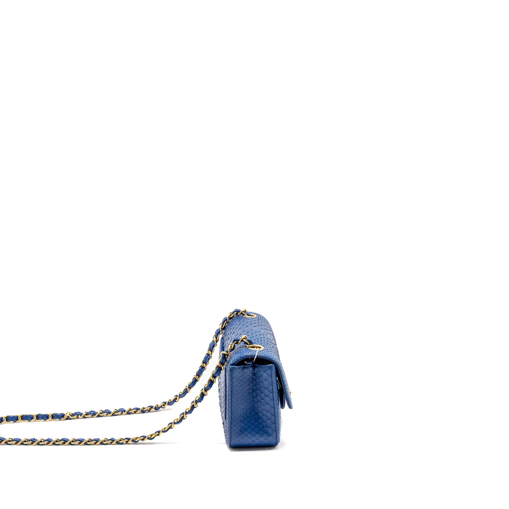 Chanel Rectangular Flap Python GHW Blue Shoulder Bag