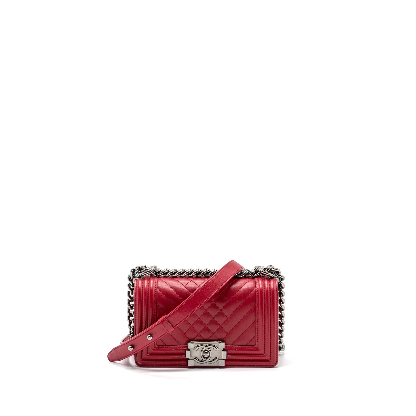 Chanel boy calfskin SHW Red Small Handbag