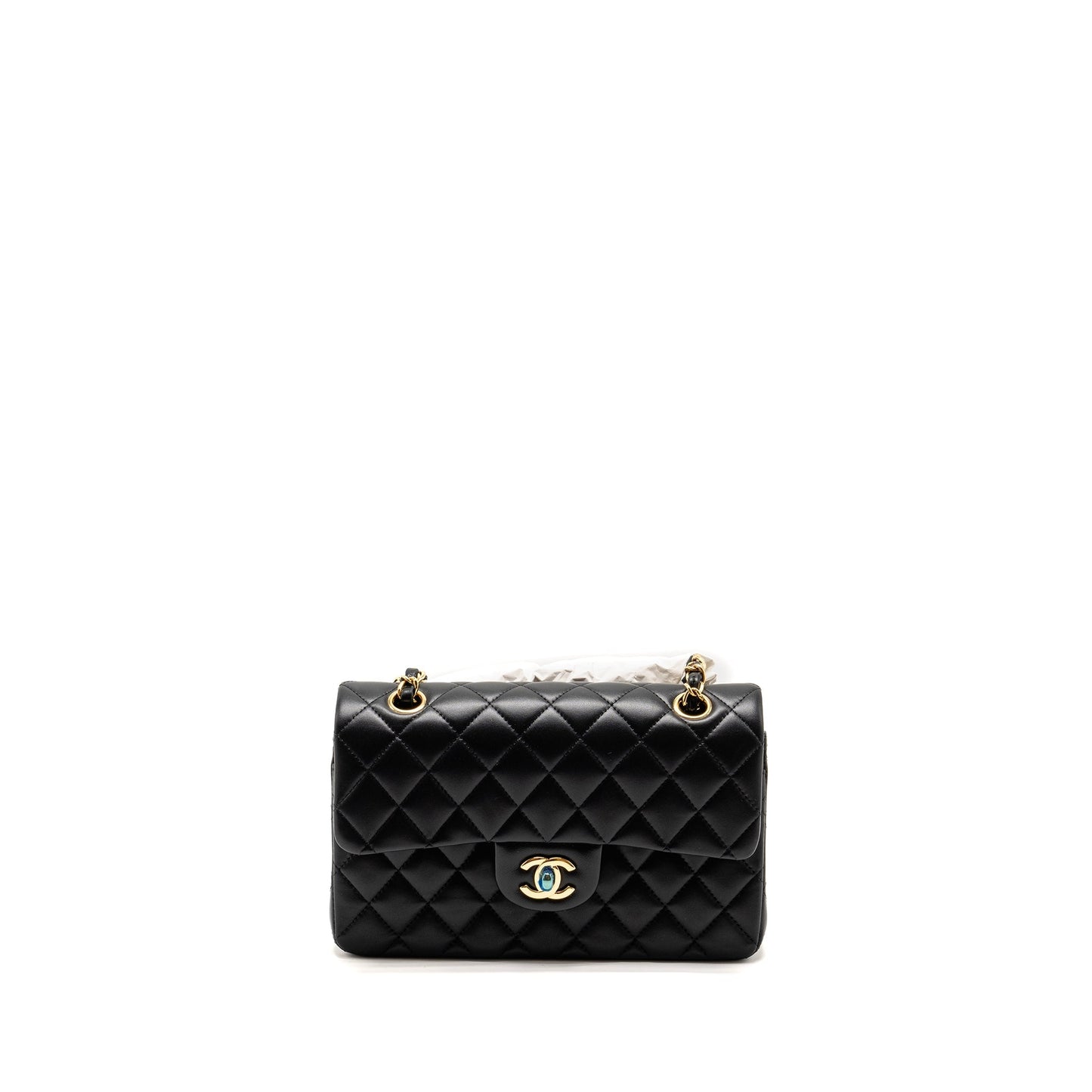 Chanel Classic Double Flap Lambskin GHW microchip Black Small Shoulder Bag Black Ghwmicrochip