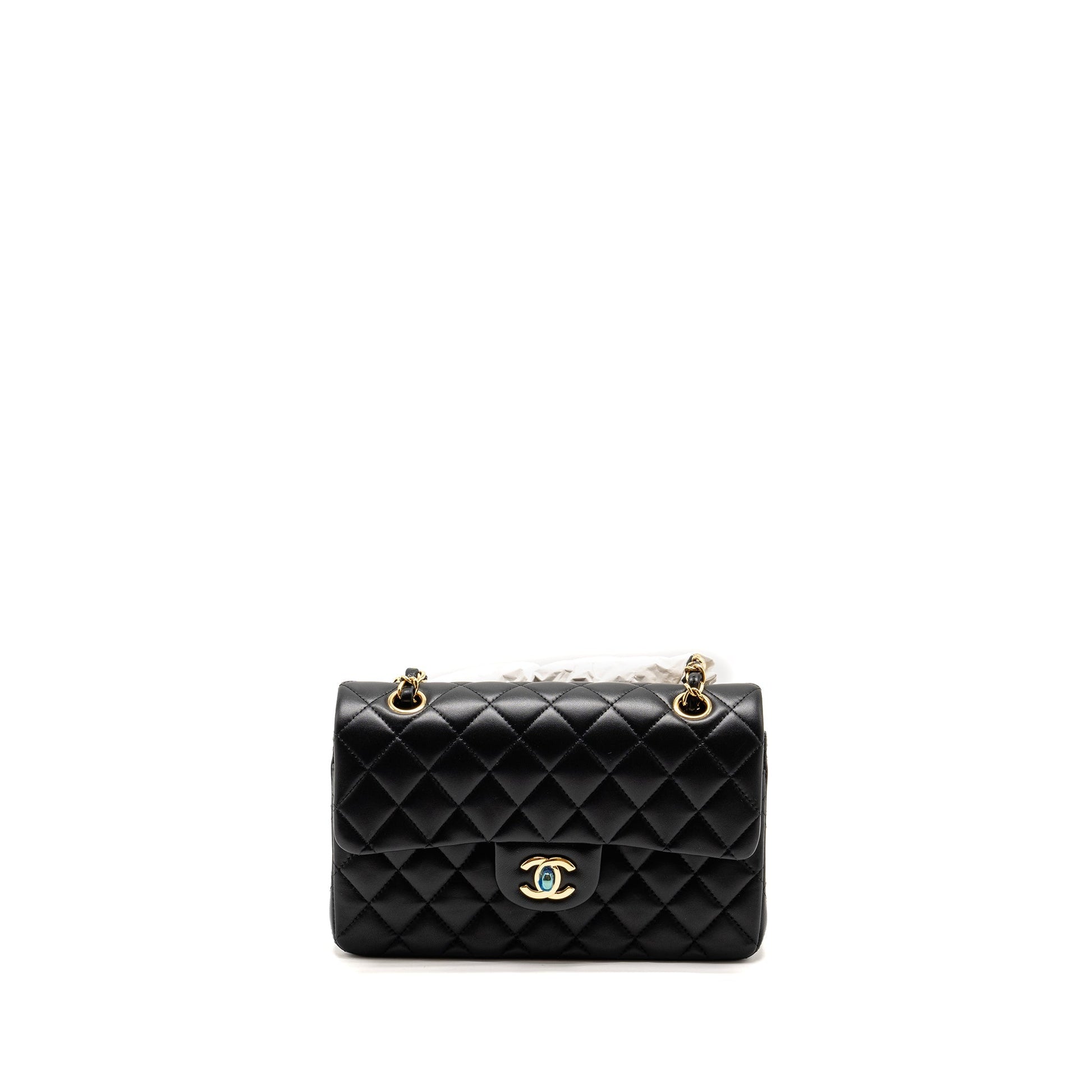 Chanel Classic Double Flap Lambskin GHW microchip Black Small Shoulder Bag Black Ghwmicrochip
