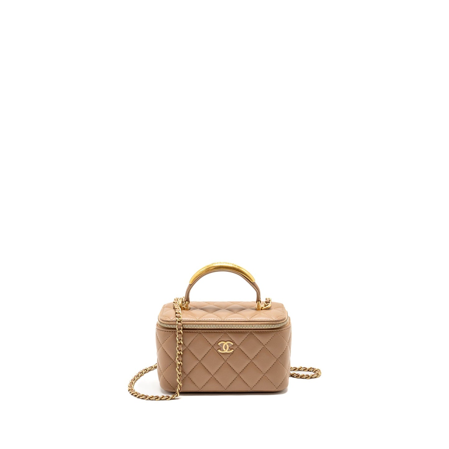 Chanel Top Handle Long Vanity Lambskin Dark Beige Handbag