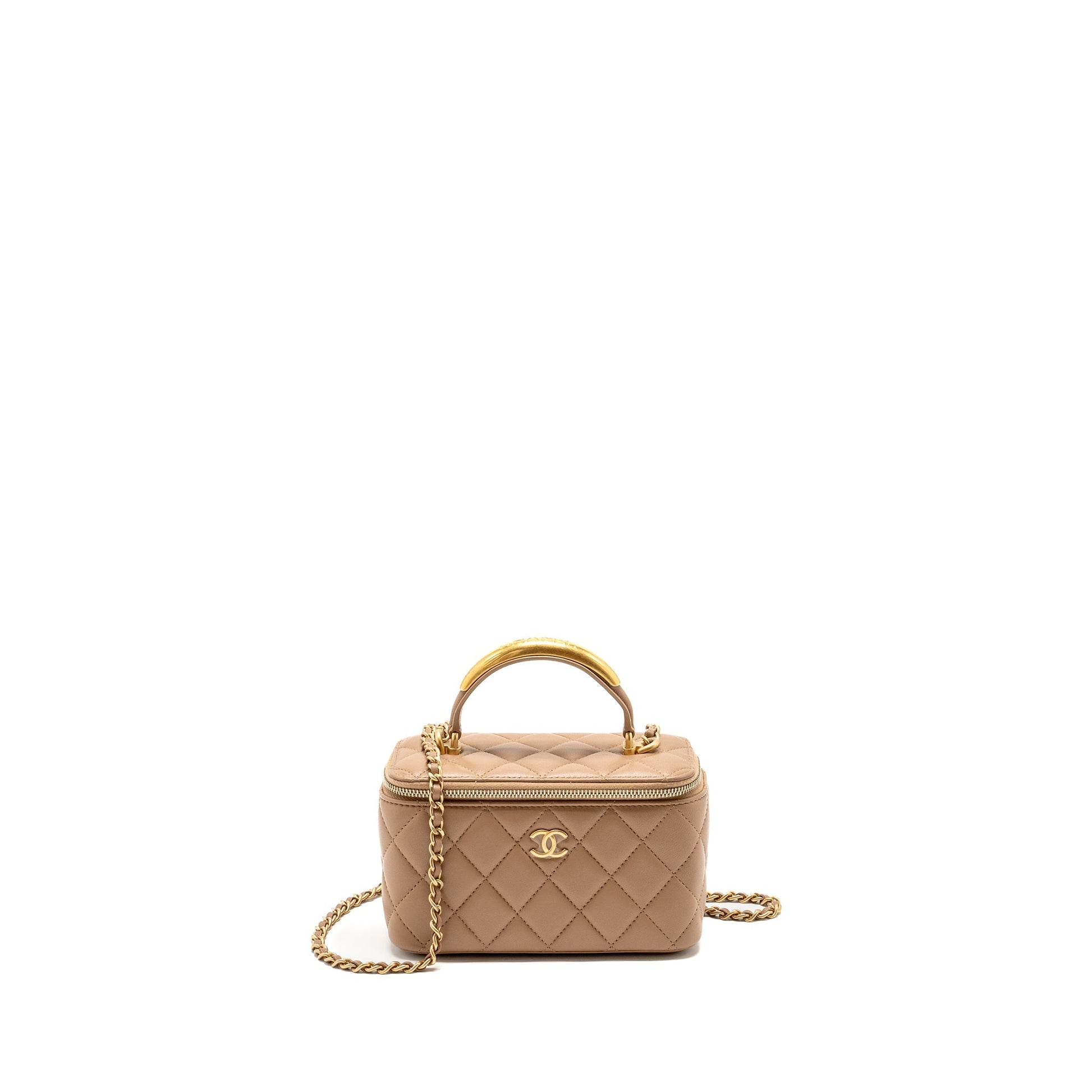 Chanel Top Handle Long Vanity Lambskin Dark Beige Handbag