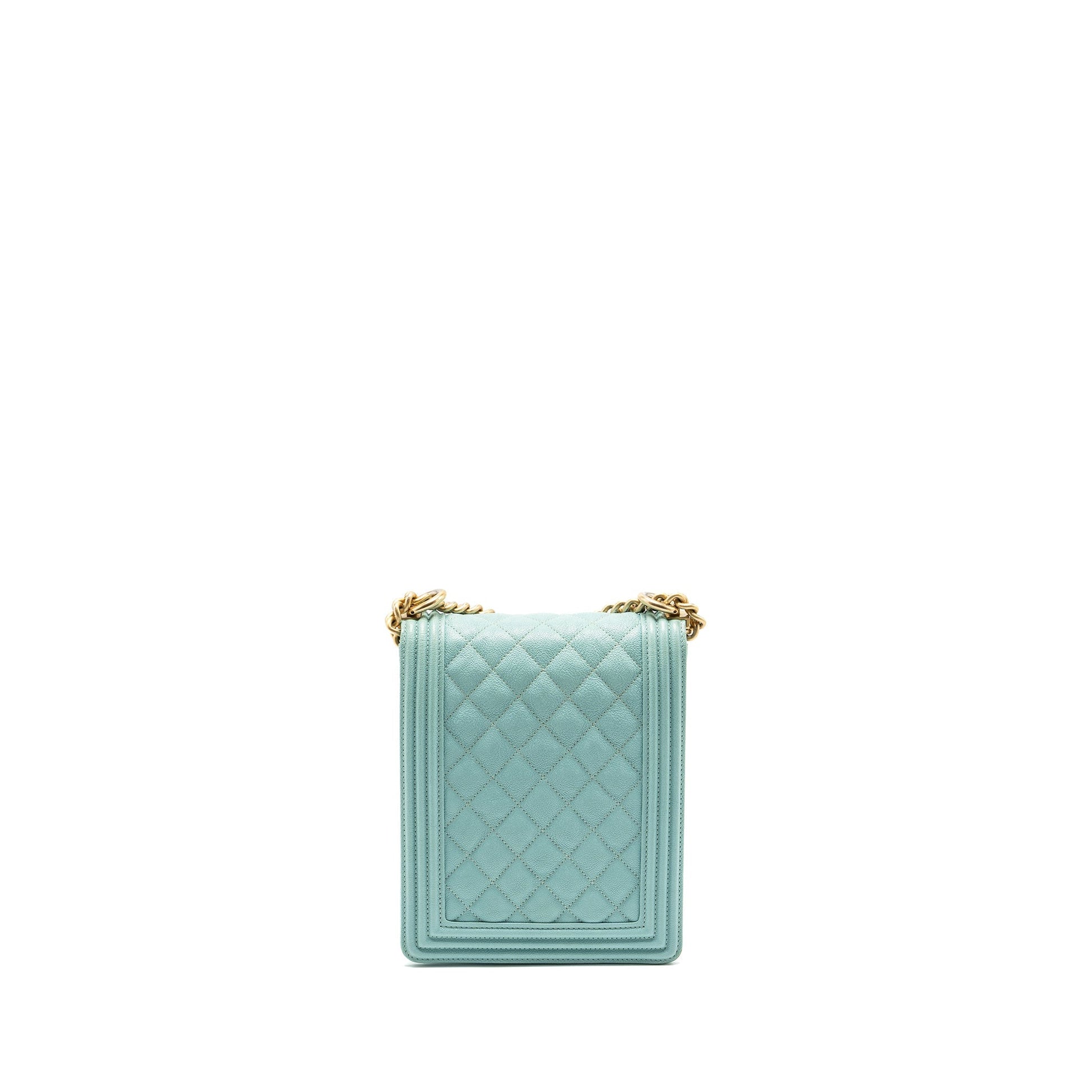 Chanel North South Boy Caviar Light GHW Blue Handbag