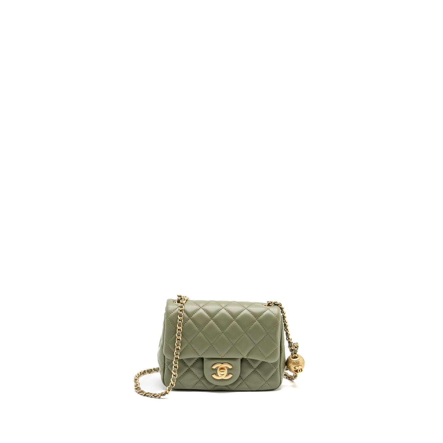 Chanel pearl crush square flap lambskin GHW Green Shoulder Bag