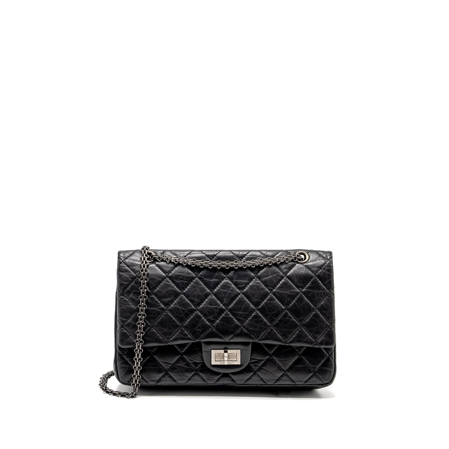 Chanel 2.55 227 Reissue Flap Aged Calfskin Black Shoulder Bag Ruthenium Hardware