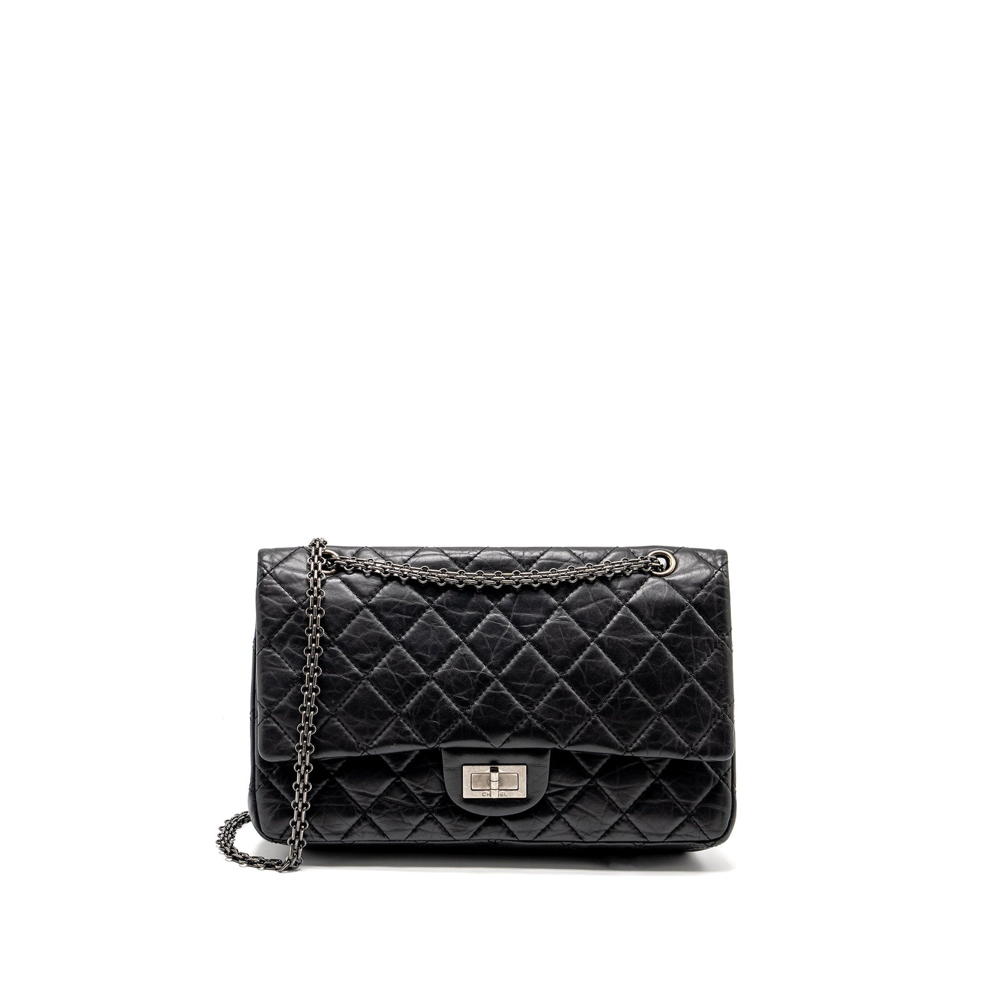Chanel 2.55 227 Reissue Flap Aged Calfskin Black Shoulder Bag Ruthenium Hardware
