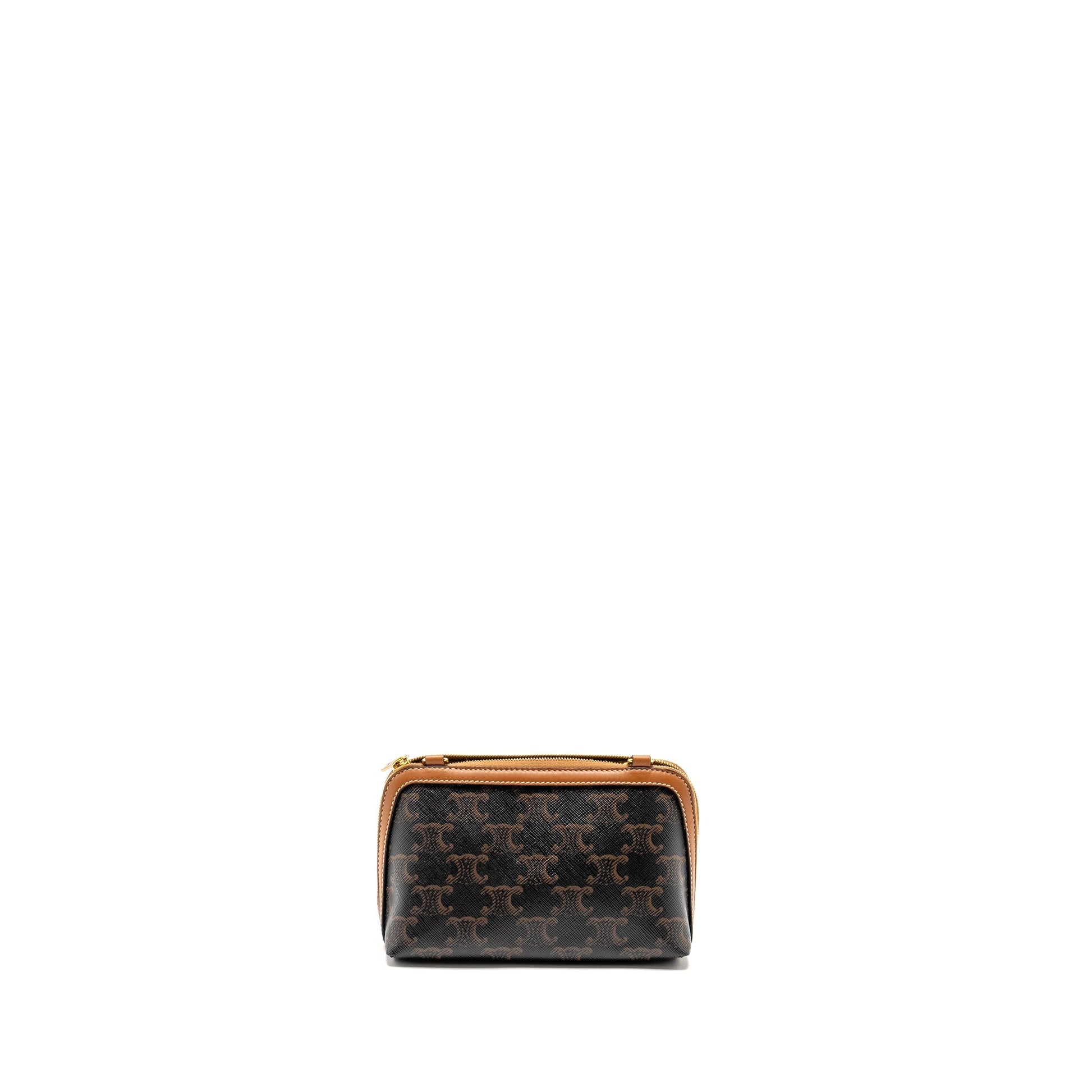 Celine Clutch With In Triomphe Lambskin Handbag Canvas Tan Clutch Bag