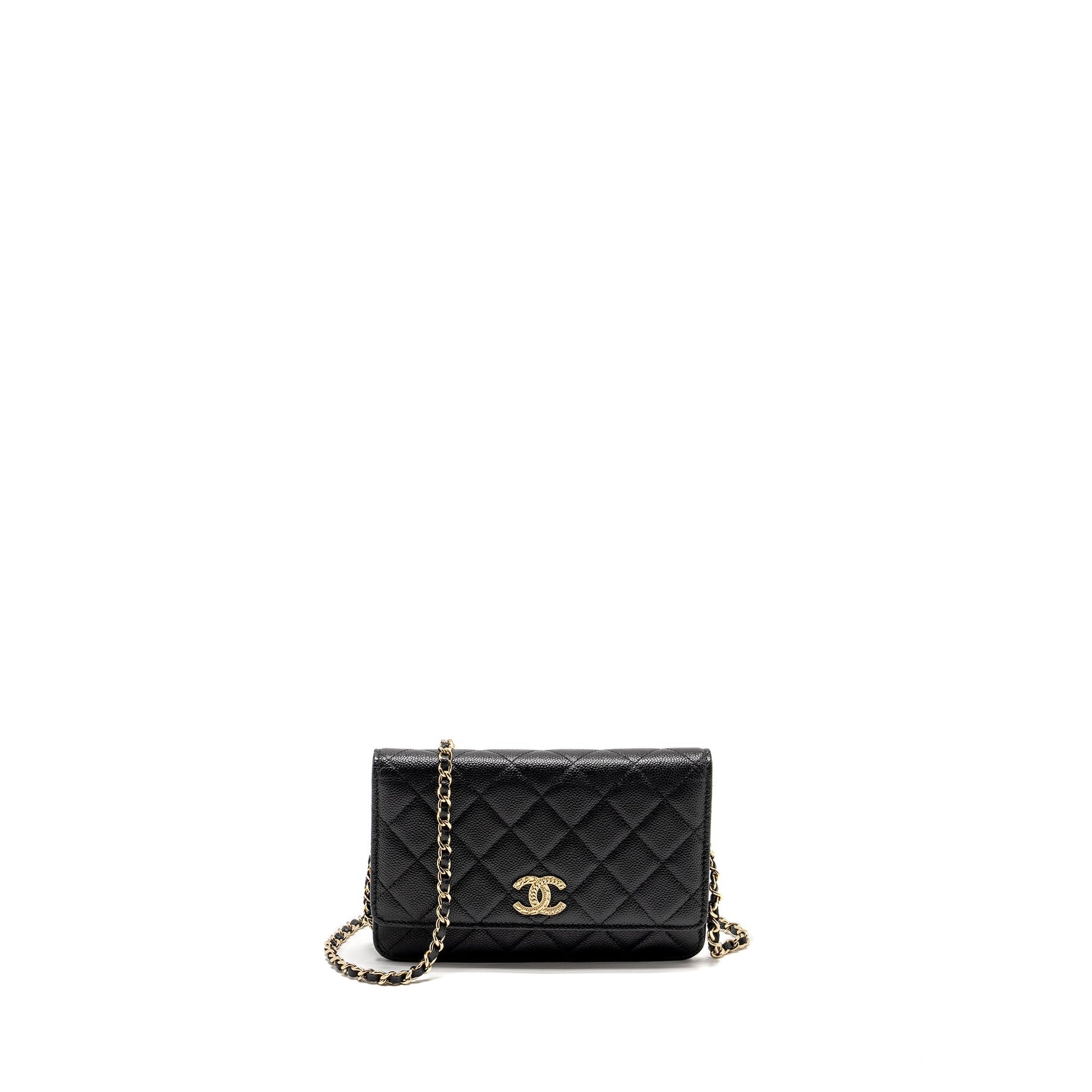 Chanel Detailed CC Logo on Caviar GHW Black Wallet Case
