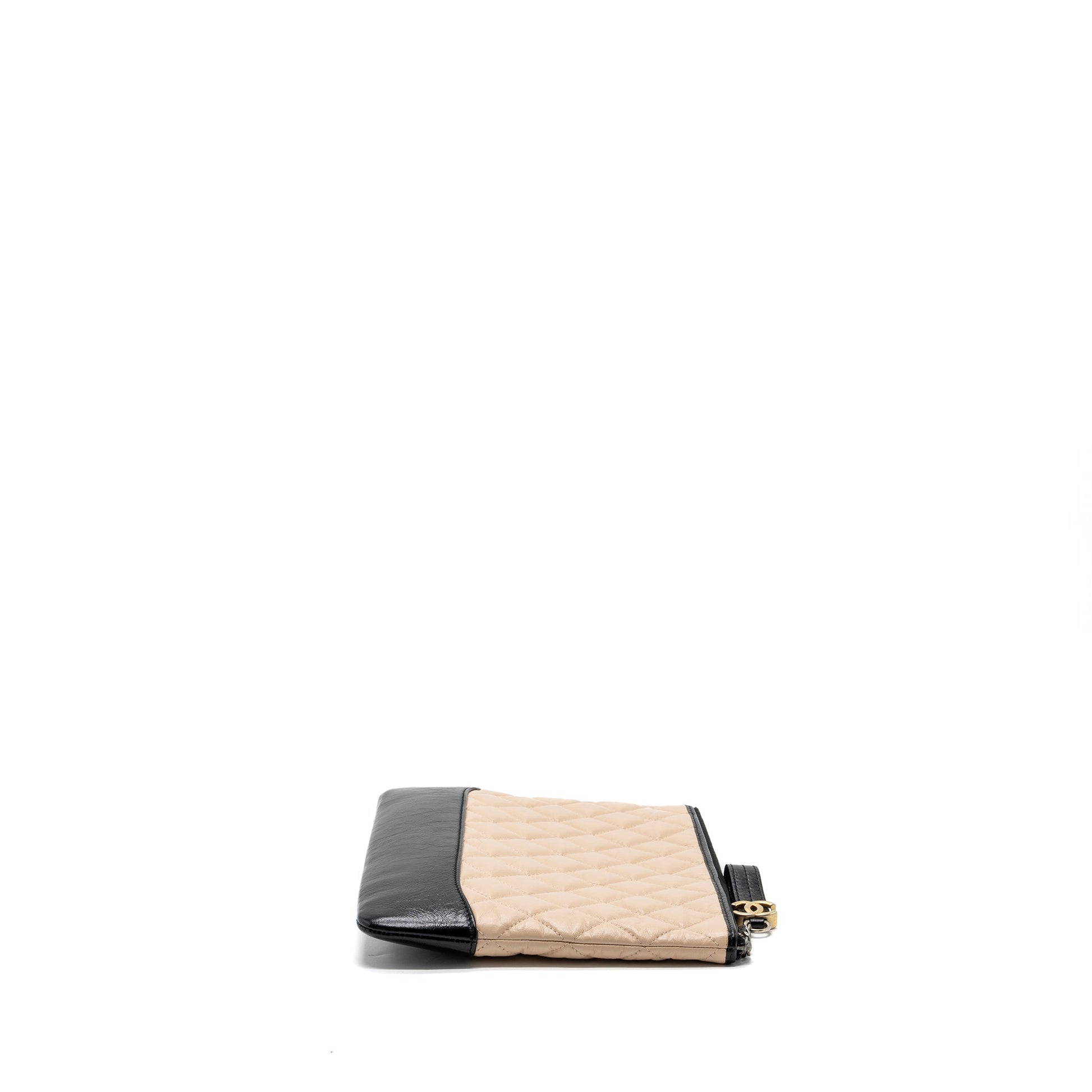 Chanel Gabrielle zip calfskin hardware Multicolor Multicolour Black Beige Clutch Bag
