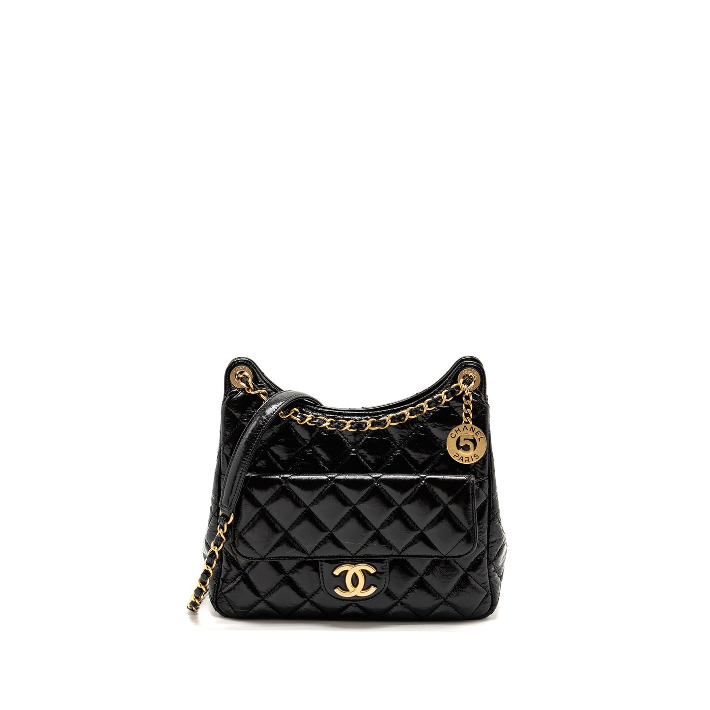 Chanel Hobo shiny calfskin GHW microchip Black Shoulder Bag