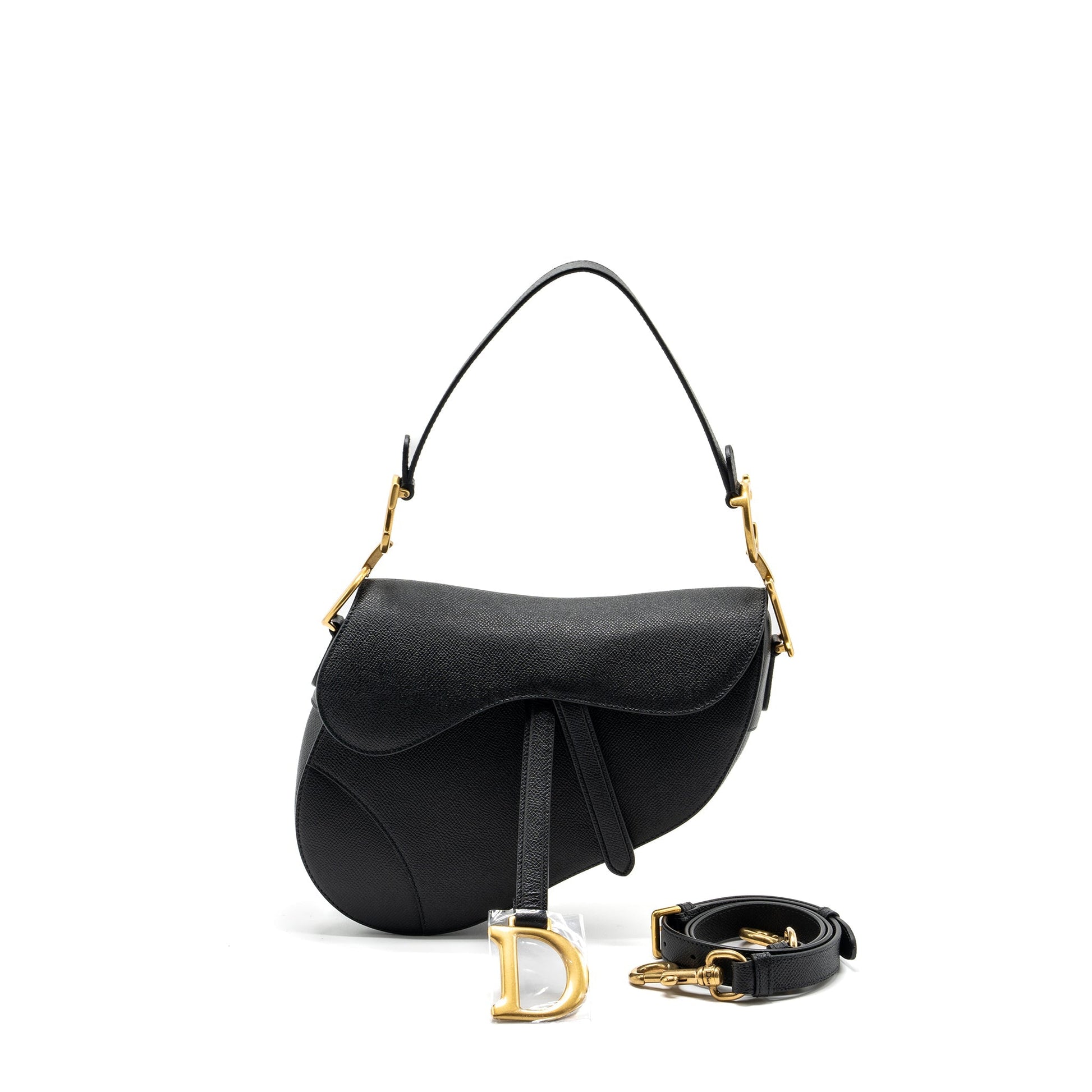 Dior Saddle Purse With Strap Calfskin Handbag Black Medium Travel Bag