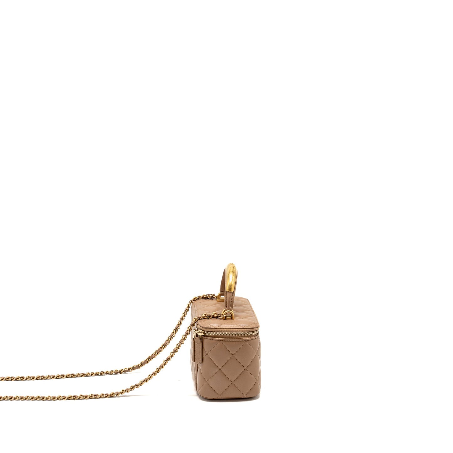 Chanel Top Handle Long Vanity Lambskin Dark Beige Handbag